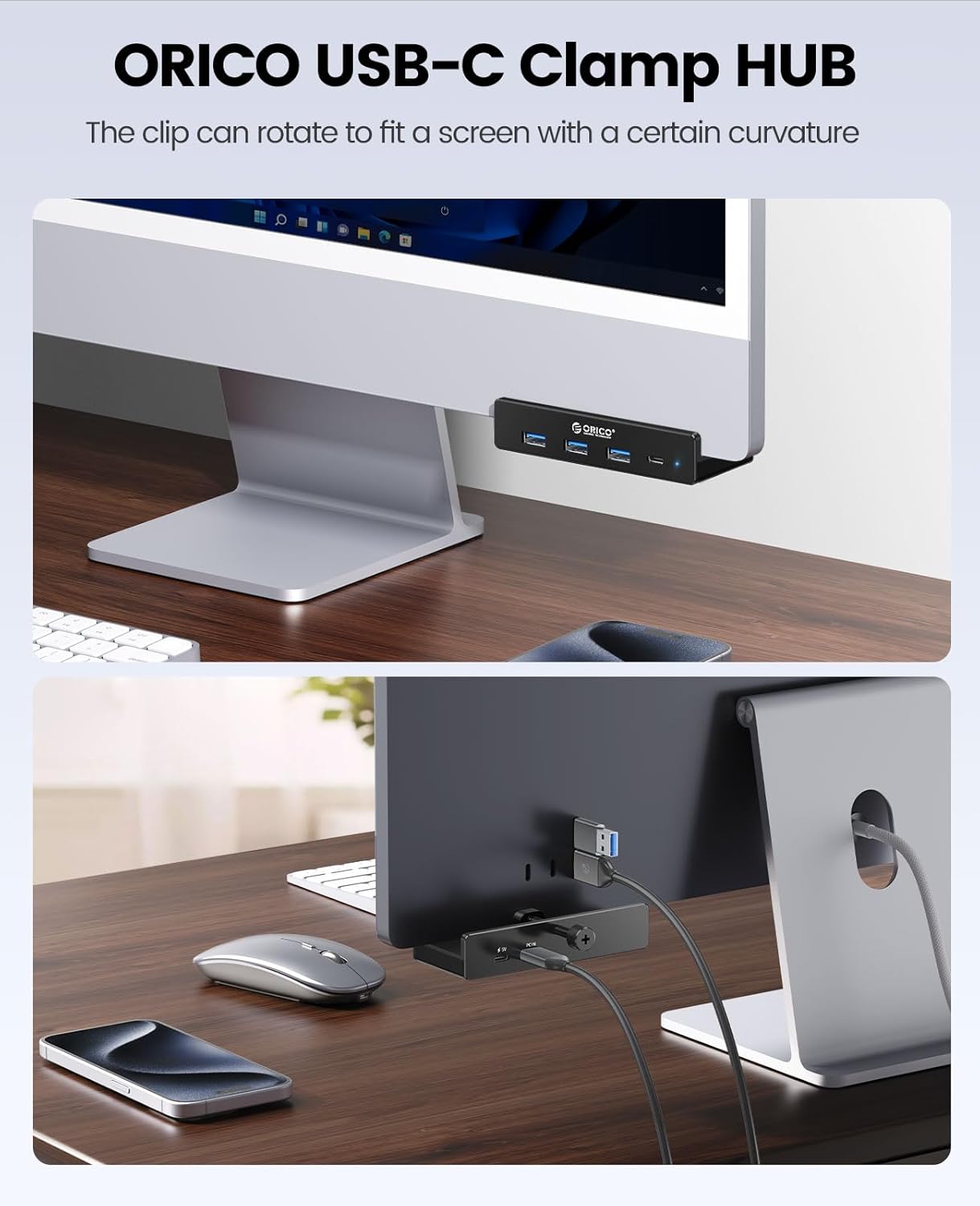ORICO USB Hub 3.0, Clamp USB Hub with Extra Power Supply Port, Aluminu