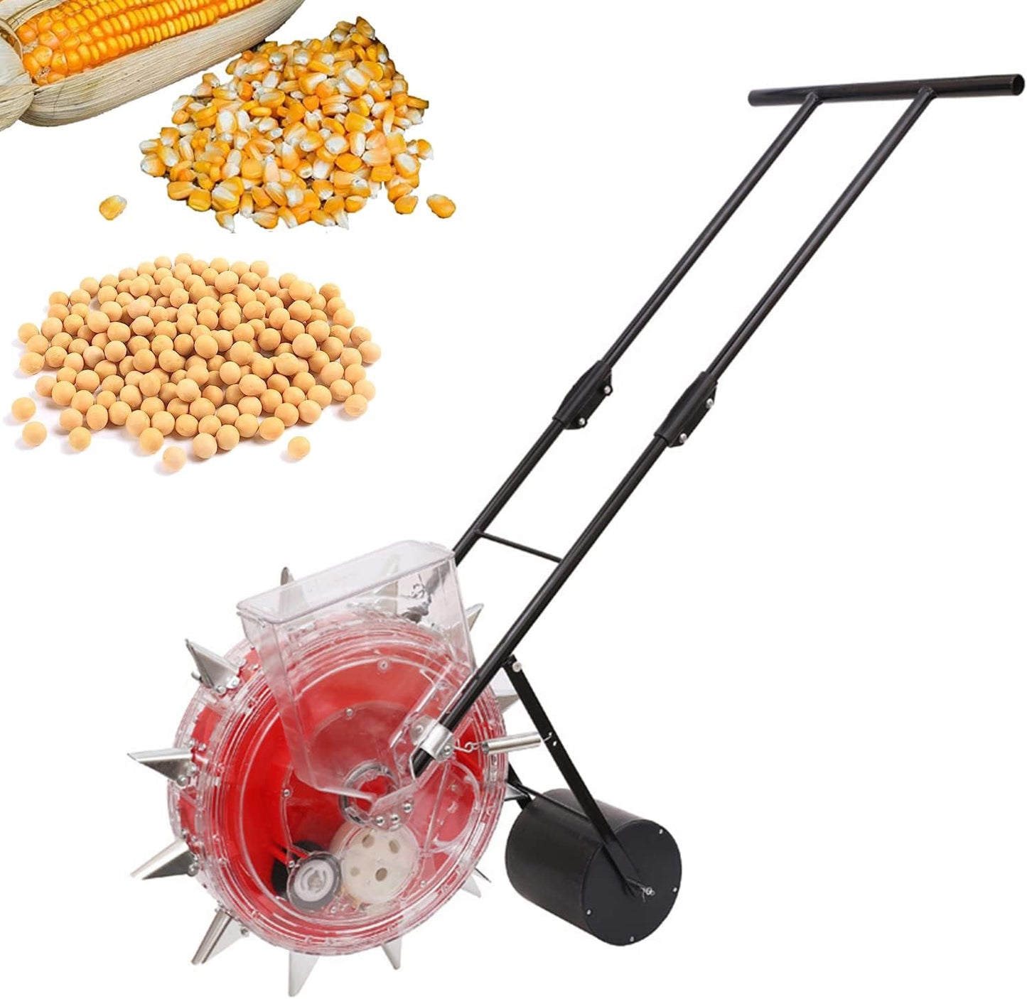 Multi-Function Garden Seeder - Metal Precision Push Seeder with Clear Seed Storage Box for Cotton, Soybean, Peanut - 6 Holes Backyard Planting Tool