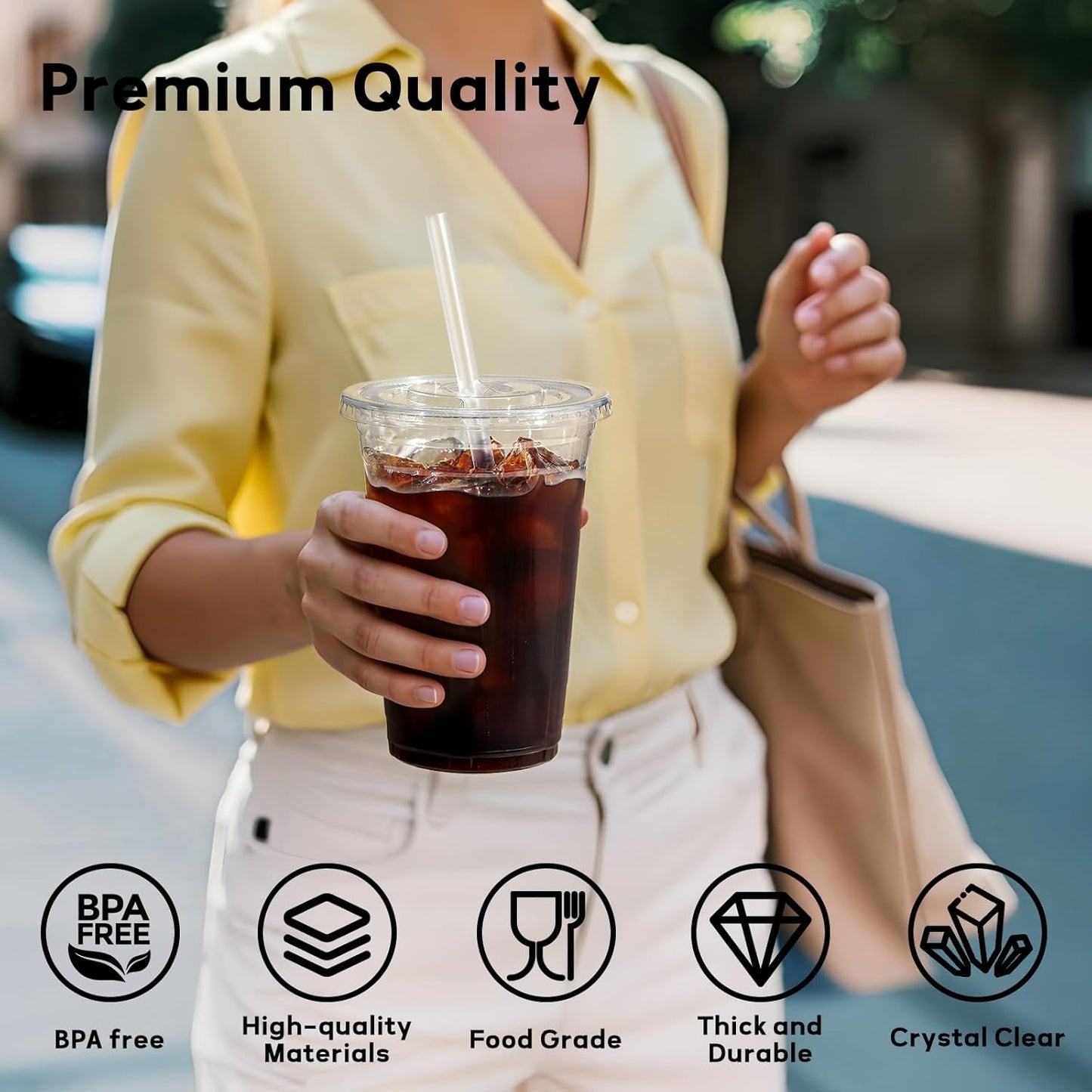 AOZITA 100 Pack - 16 oz Clear Plastic Cups with Lids and Straws, Food 