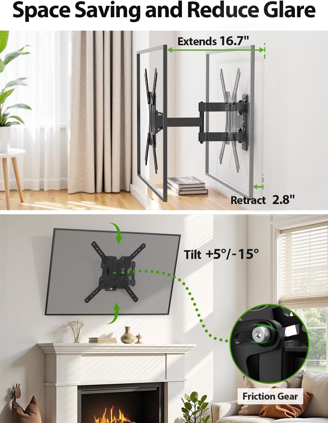 USX MOUNT UL Listed Full Motion TV Mount, Swivel Articulating Tilt TV 