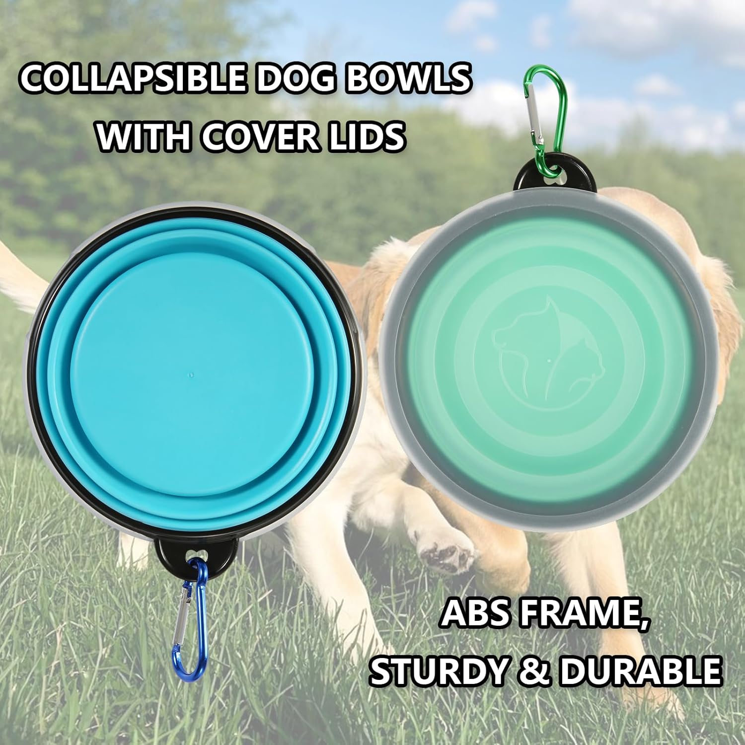 SLSON Collapsible Bowl with Cover Lids,2 Pack Dog Travel Bowls Portabl