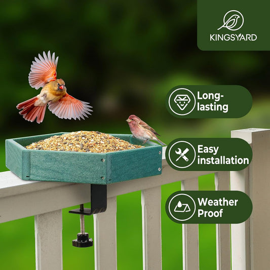 Kingsyard Clamp-On Deck Bird Feeder 11in Hexagon, Adjustable Balcony R