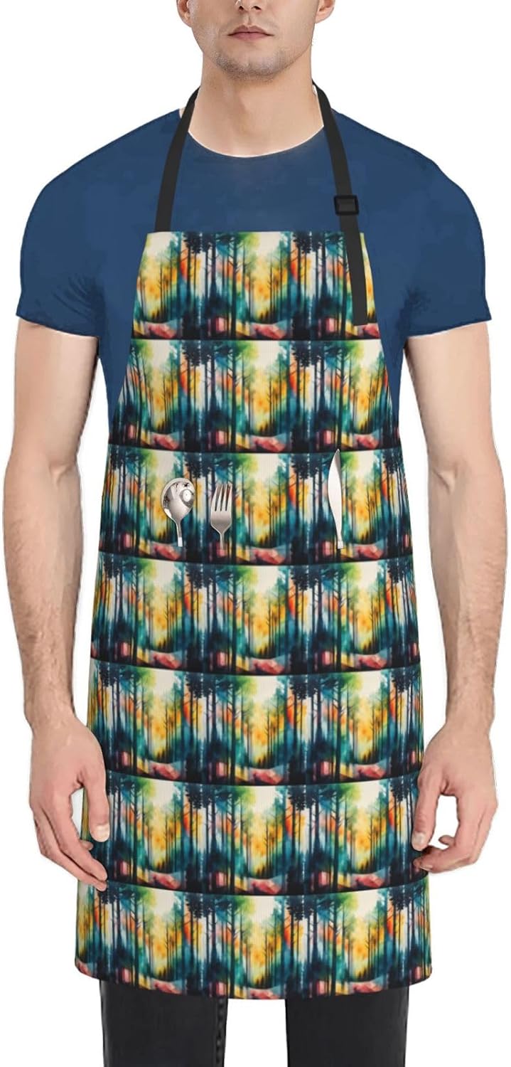 YANYU Tree Art Print 28x33 In Kitchen Apron Stylish Chef Apron with Po