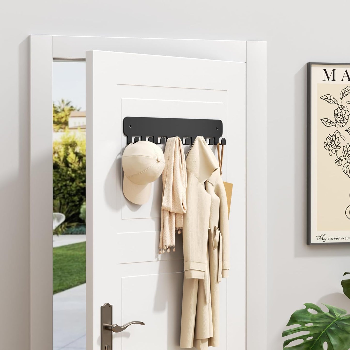 pickpiff Key Holder Wall Mount, Adhesive Key Rack with 8 Hooks Hanger 