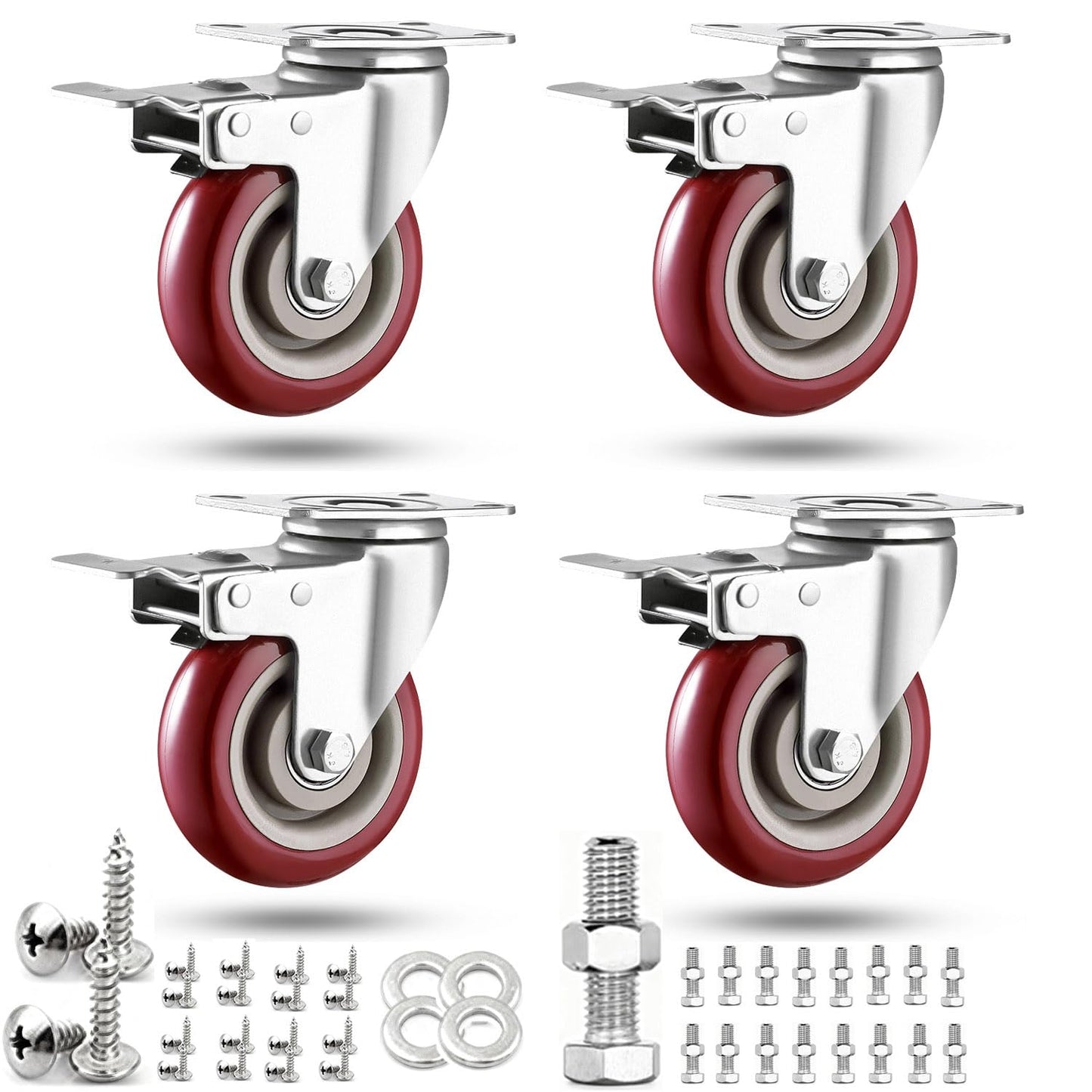 4 inch Casters Load 2400lbs -Includes 2 Sets of Adaptive Screws -Locka