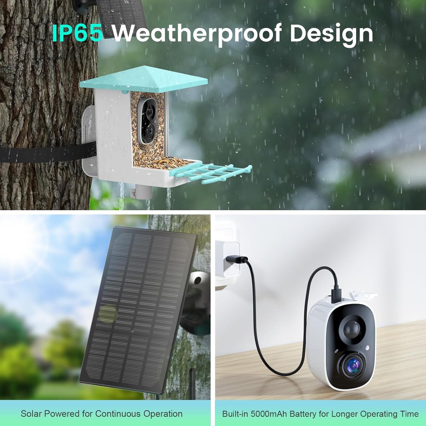 Smart Bird Feeder with Camera, AI Identify 16,000+ Birds, 5W Solar, 170° View, Motion Detection – Ideal Gift for Bird Lovers
