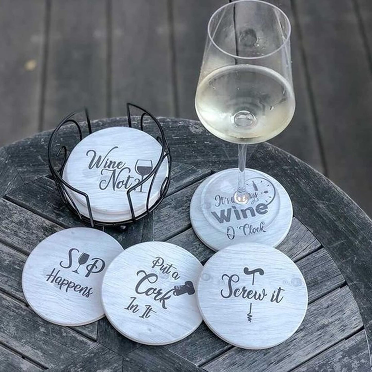 Coasters for Drinks Absorbents with Holder - 6 Pcs Gift Set with 6 Fun