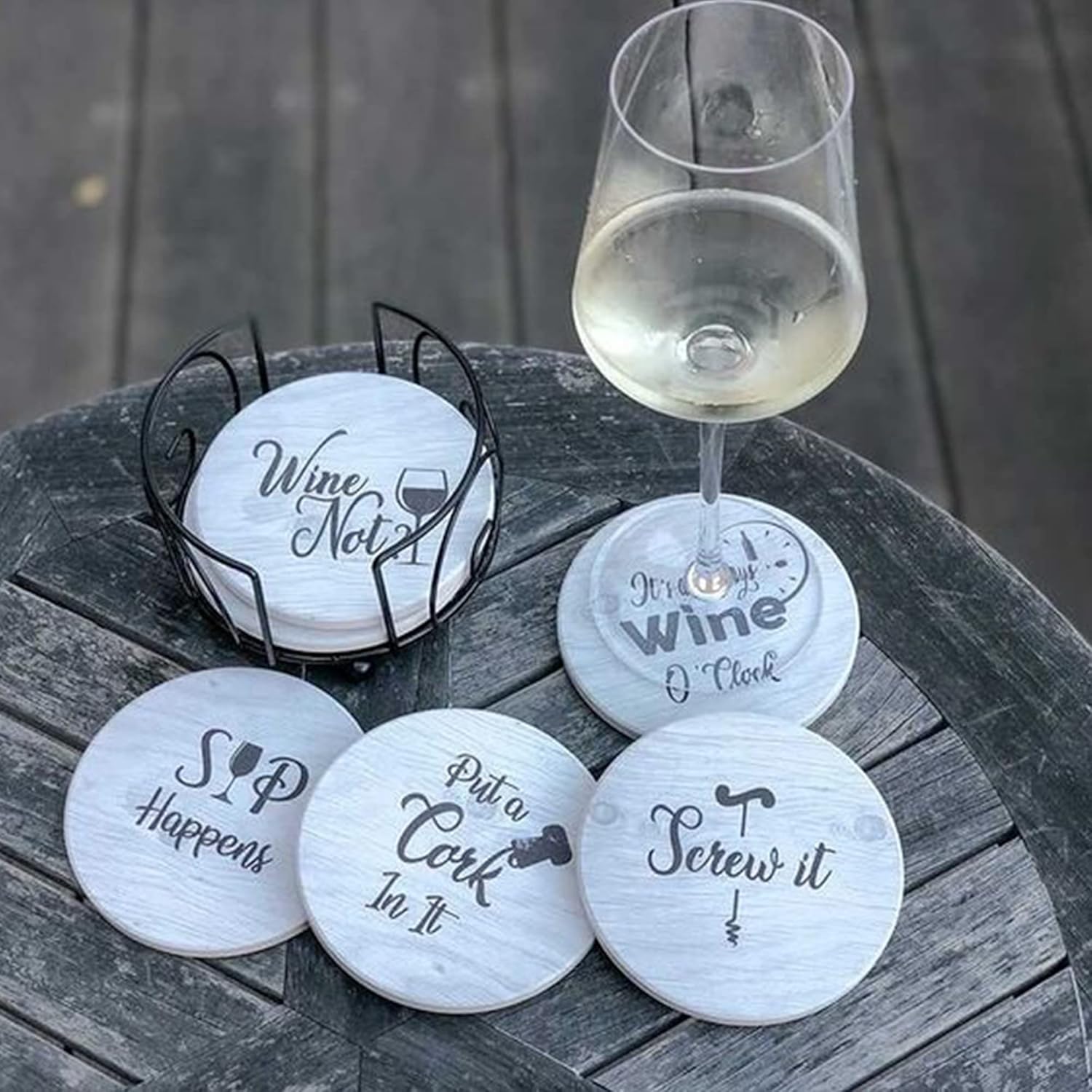 Coasters for Drinks Absorbents with Holder - 6 Pcs Gift Set with 6 Fun