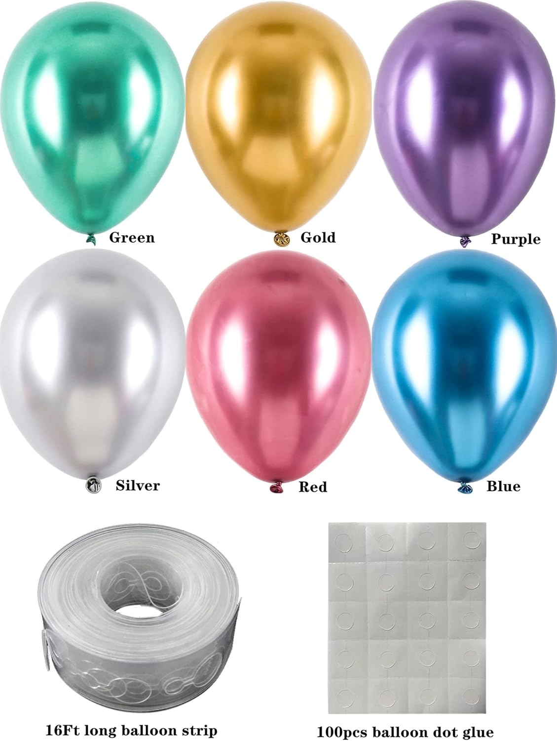 Colorful Party Balloons 100pcs 12inch Chrome Metallic Helium Balloons 