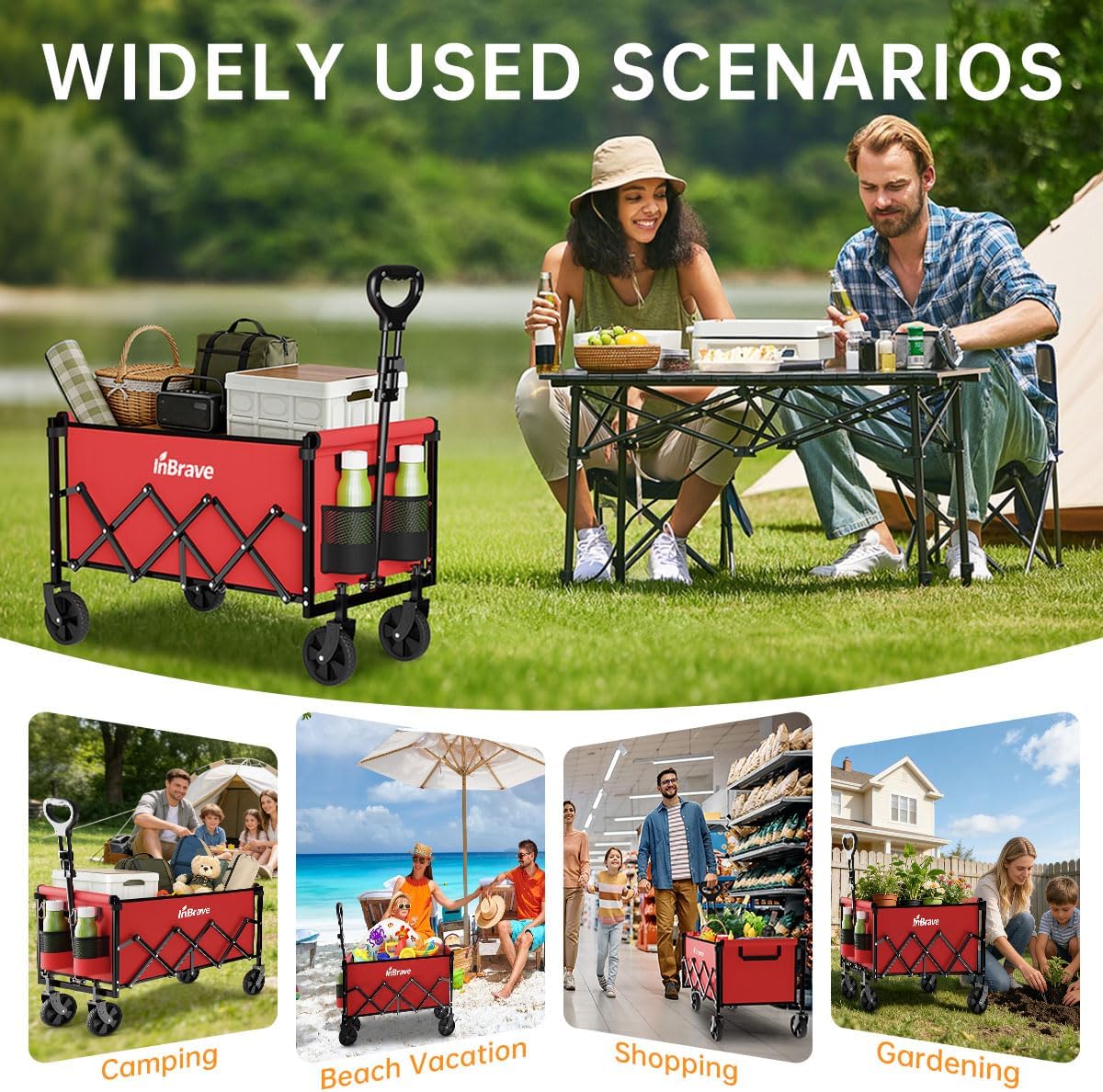 Collapsible Wagon Cart, 380LBS Heavy Duty Utility Wagons with All-Terr