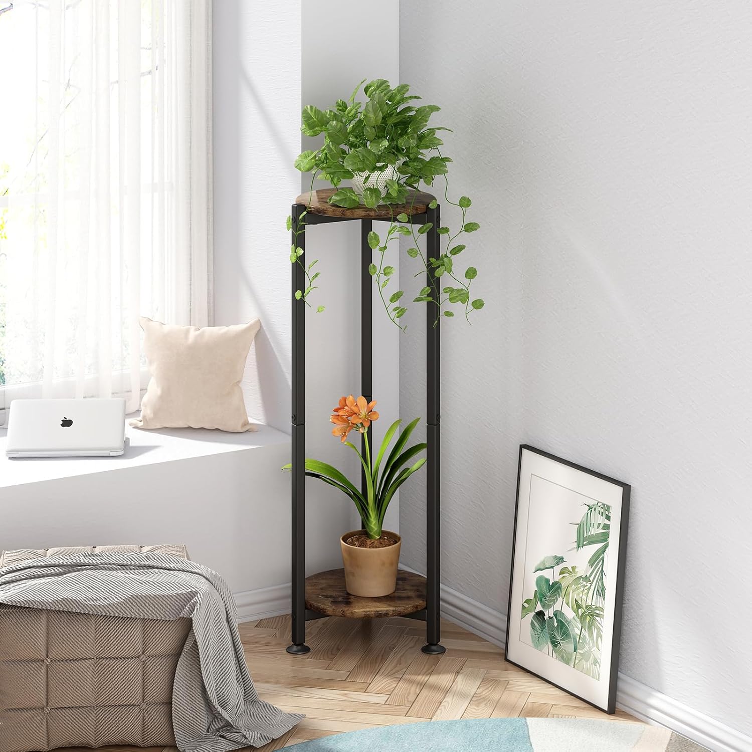 Plant Stand Indoor Corner Tall 2 Tier Metal Modern Flower Storage Plan