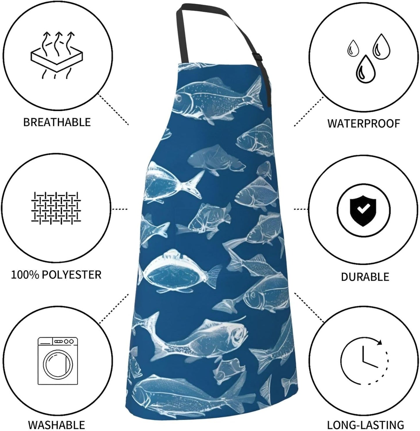 YANYU Ocean Fishes Print 28x33 In Kitchen Apron Stylish Chef Apron with Pockets for Cooking Baking Painting