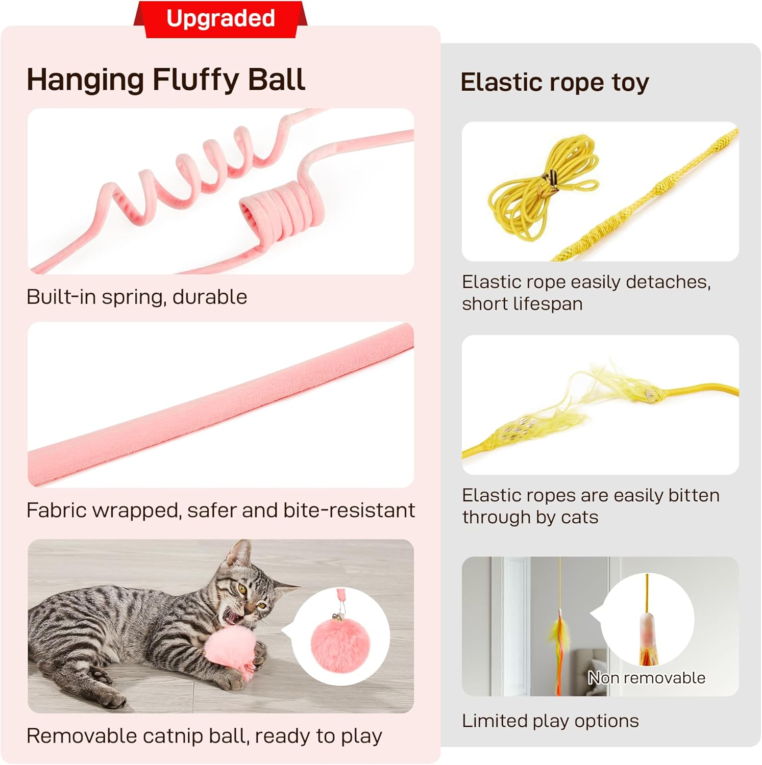 Potaroma Hanging Fluffy Cat Catnip Ball Toys 3 Pcs with Bell, Interact