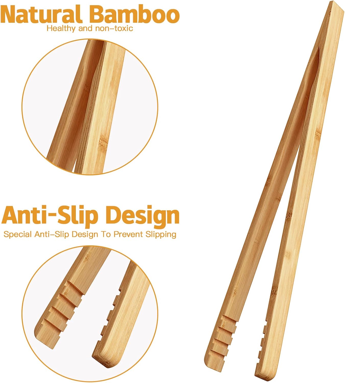 2 Pieces Bamboo Toast Tongs, 10.2 Inches Long Wood Toaster Tongs with Anti-slip Design, Tongs for Cooking with Cooking Oil Coating