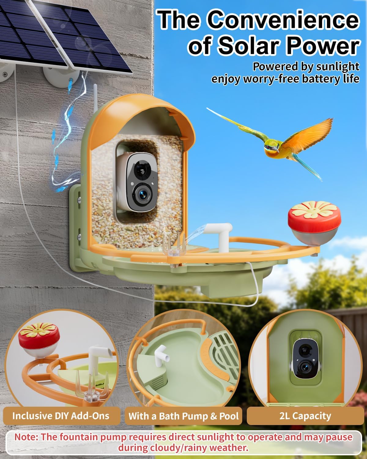 Bird Feeder with Camera, Smart Birdfeeder with Cam Solar Powered, 2K H