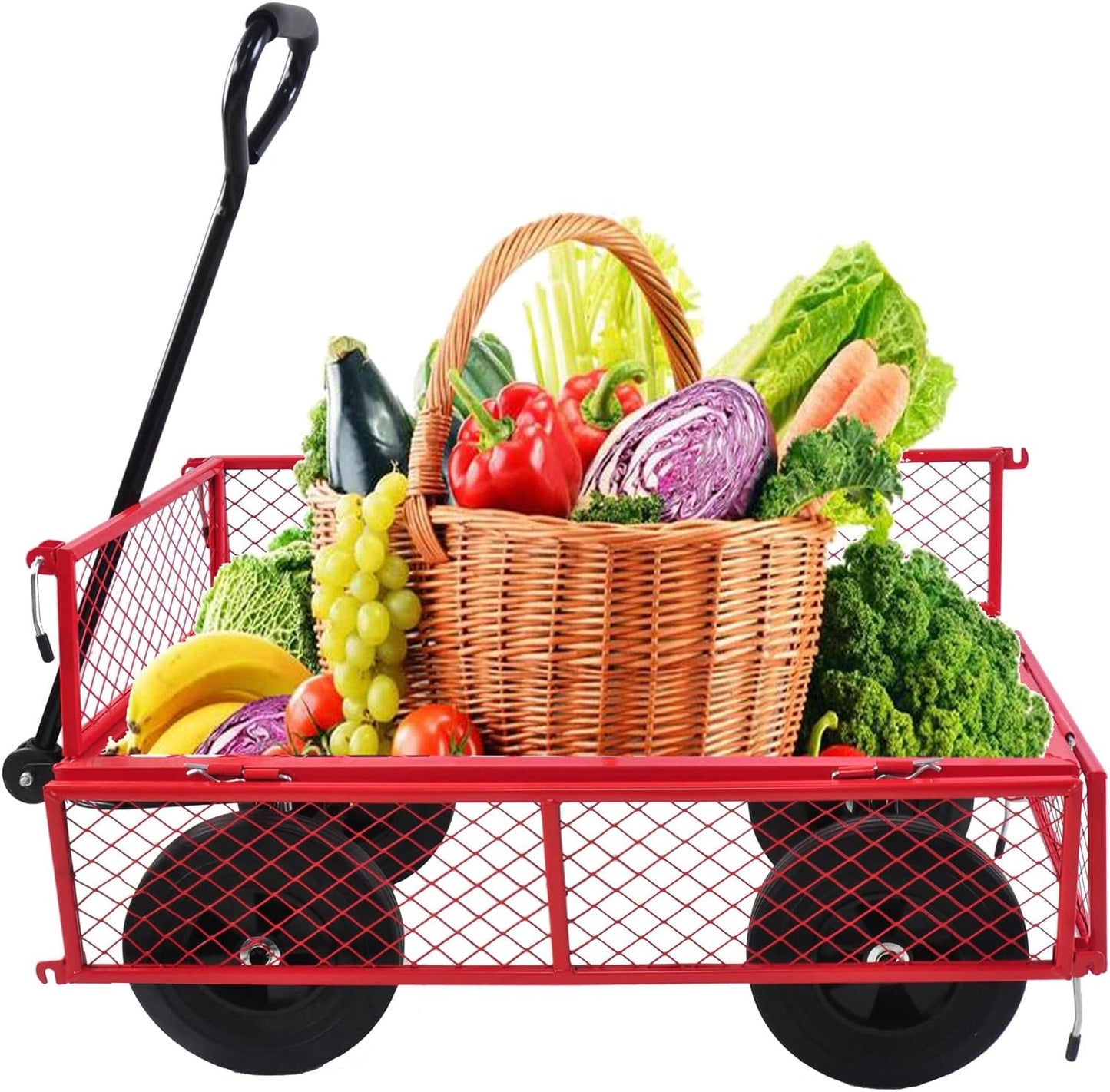 Garden Cart Outdoor Utility Wagon with Solid Wheels Beach Wagon,All Terrain Cargo Wagon with 280lbs Weight Capacity for Beach Garden Kids Children (Green2) (Red2)