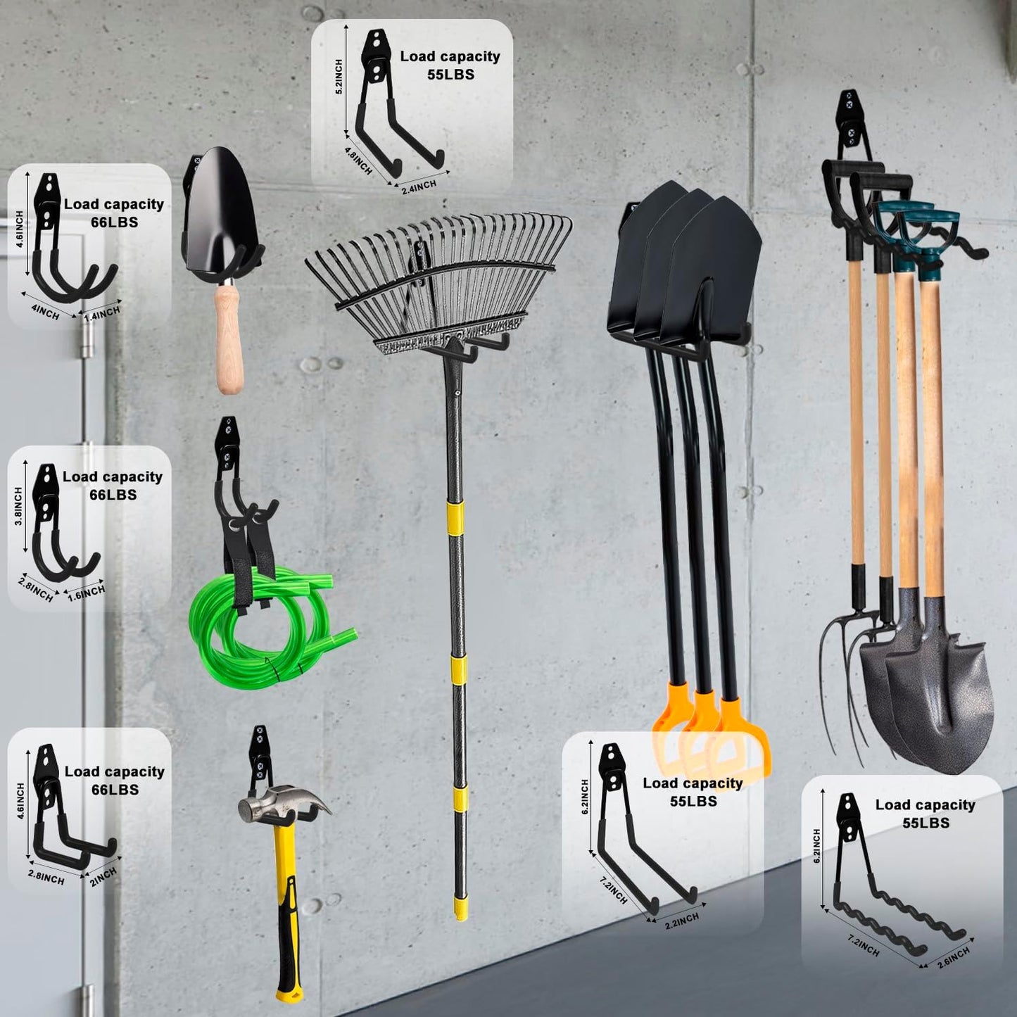 Garage Hooks, 12 Pack Heavy Duty Wall Mount Storage Hanger, Steel Garage Storage Hooks for Ladder, Bike, Garden Tool with Extension Cord Holder Organizer (Black)