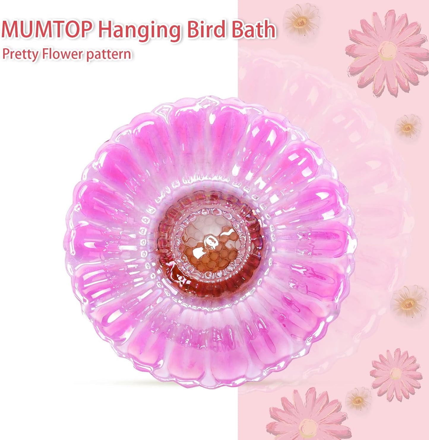MUMTOP Hanging Bird Bath-Bird Baths for Outdoors - 12 Inch Glass Bird 
