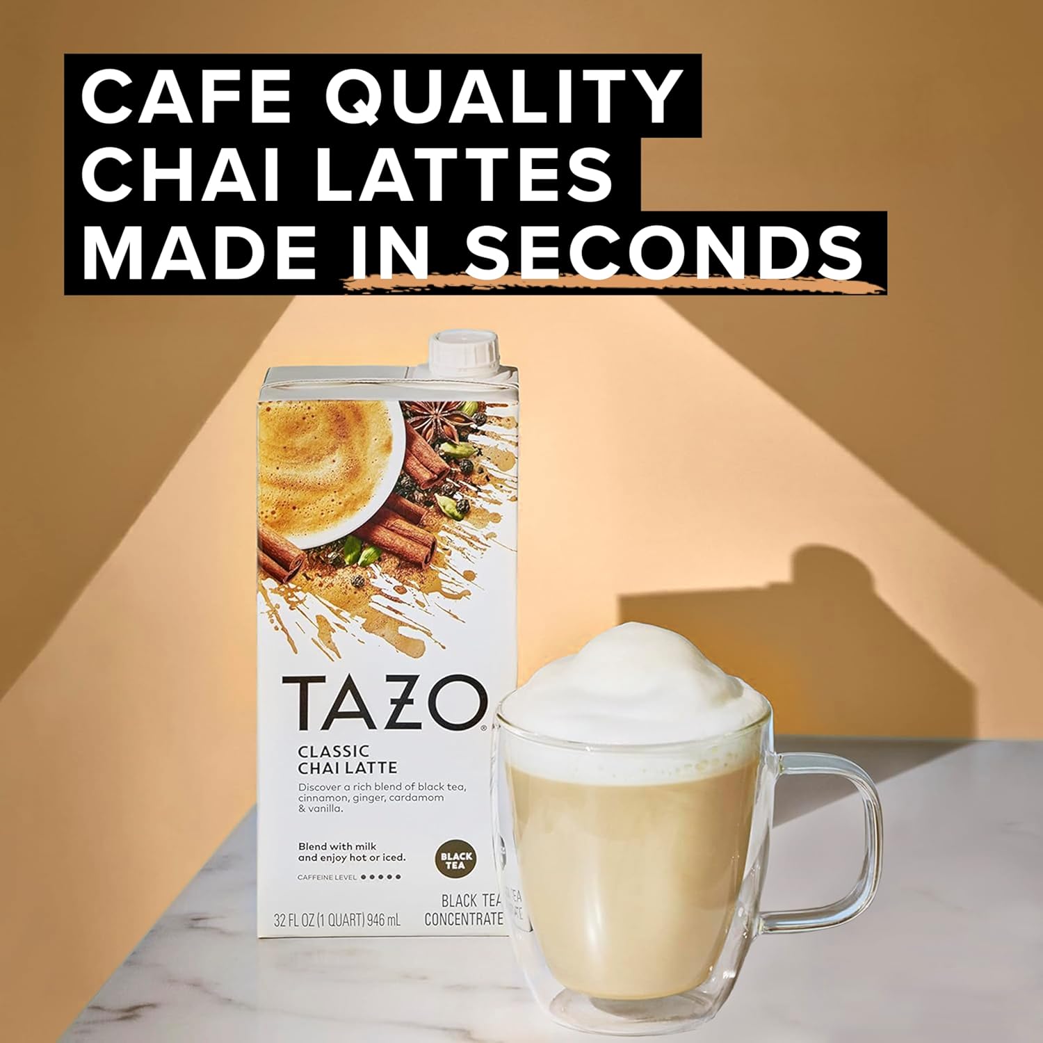 TAZO Classic Chai Latte, Black Tea Concentrate, Easy-to-Serve Caffeina