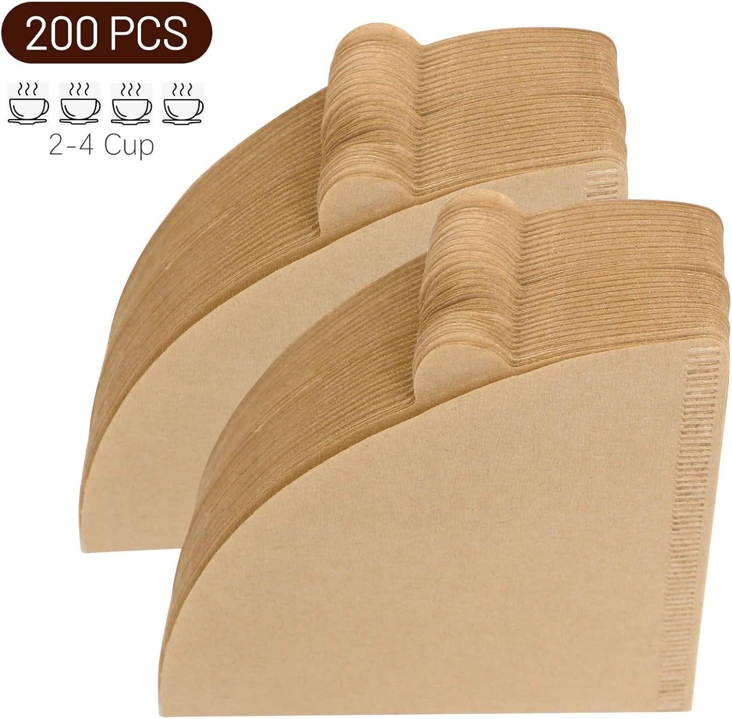 Clinuse Cone Coffee Filters #2, 200 Count Unbleached Size 02 Coffee Filter, Disposable Natural Paper Filters 2-4 Cup, 02 Cone Filters for Pour Over and Drip Coffee Maker