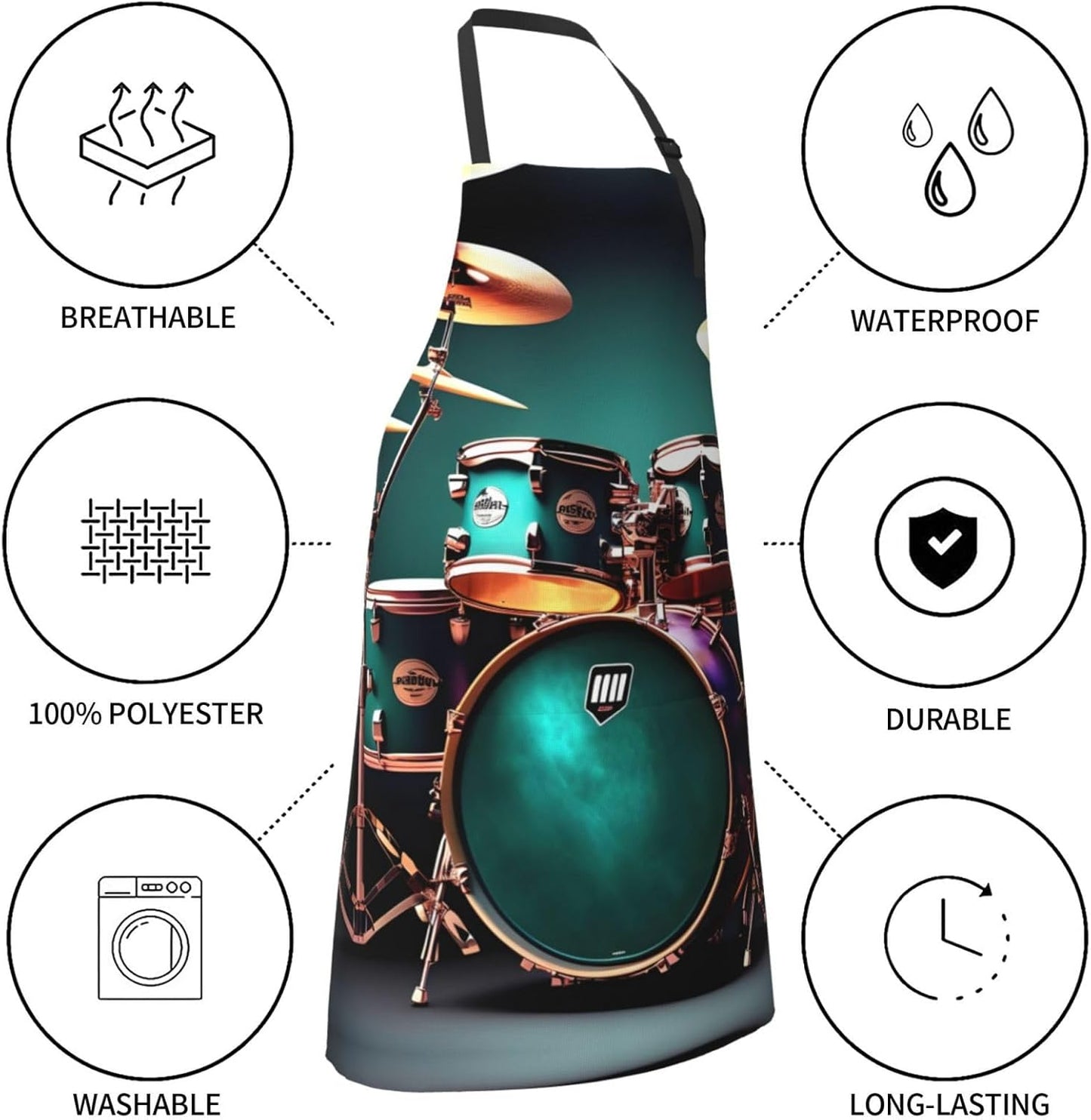 Cool Drum Set print Waterproof apron with pocket adjustable cooking apron for adult kitchen bibs to bake