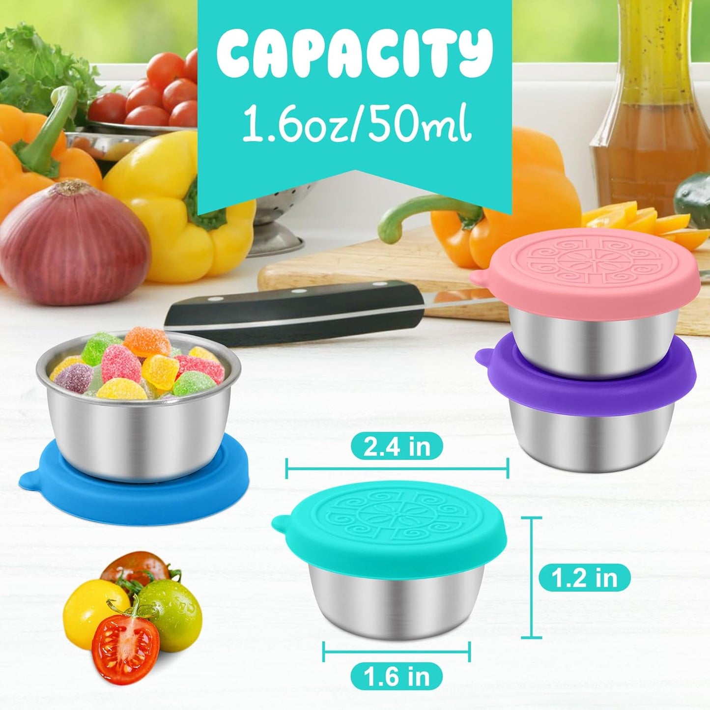 6x1.6 oz Salad Dressing Container to Go, Leakproof Reusable Stainless 