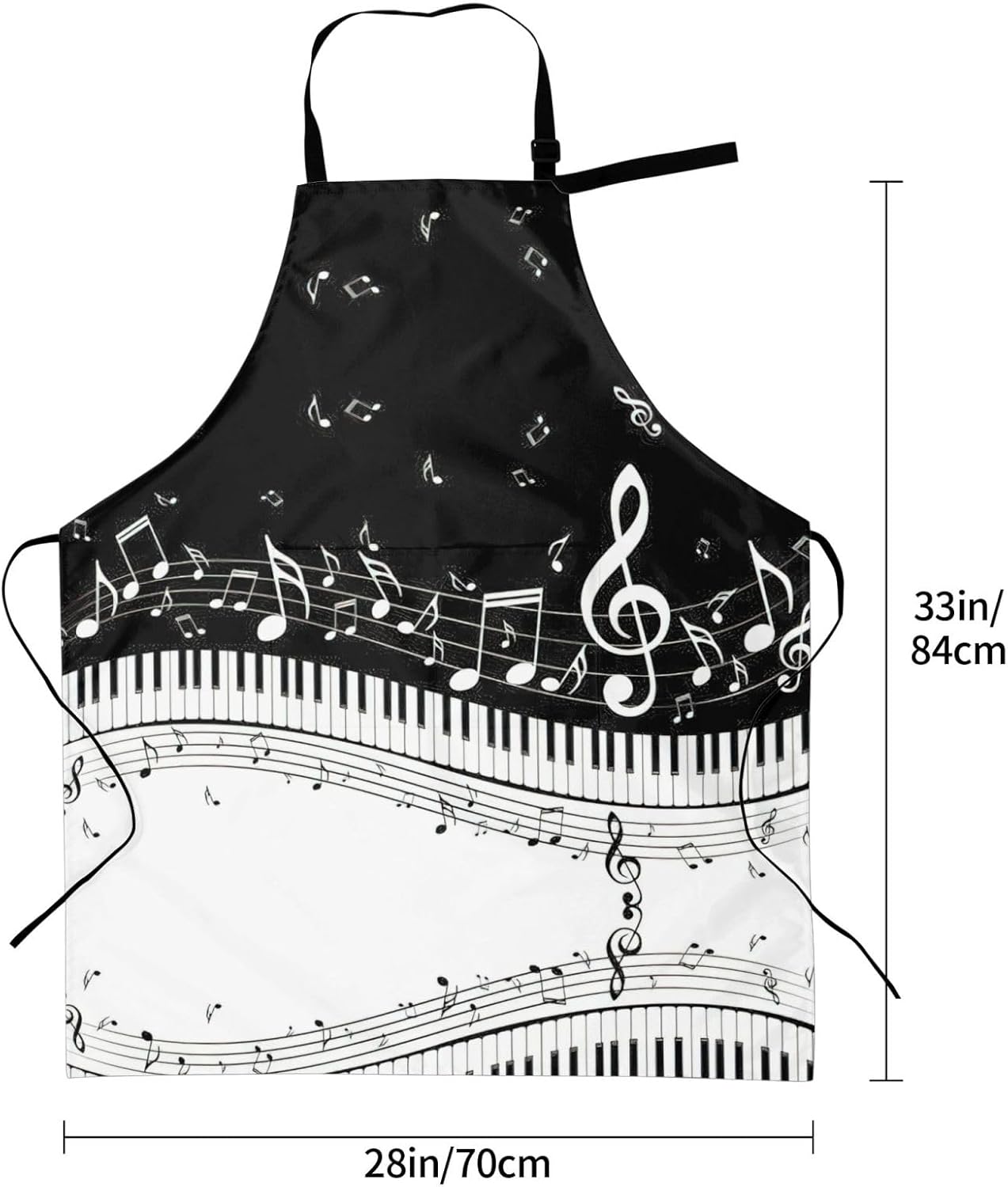 Piano Keys with Musical Notes Print Laundry apron 28x33 In Waterproof Kitchen Apron with Pockets for Cooking Baking