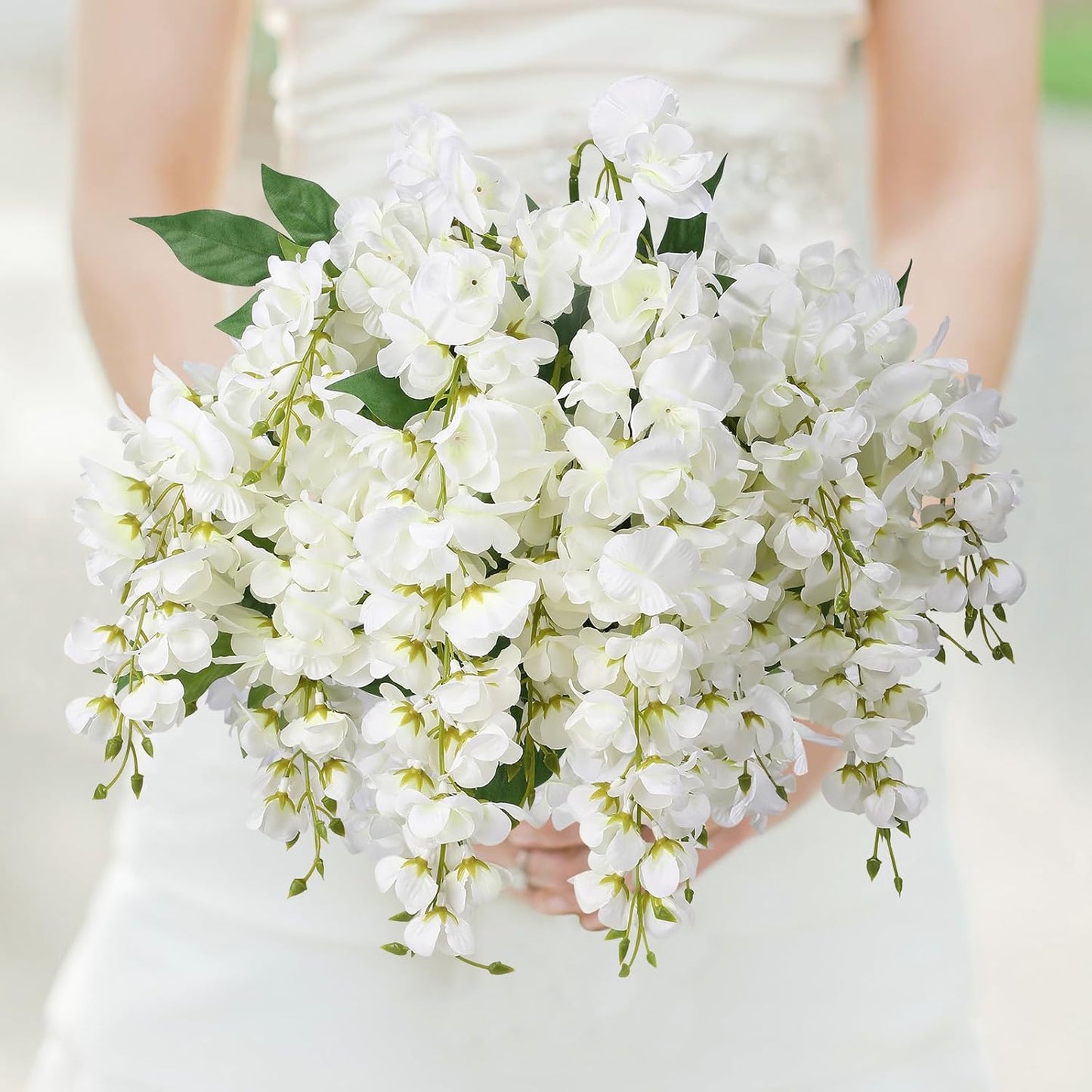 Wisteria Hanging Flowers, Spring Fake Flower for Vase, 2Pcs Silk Wisteria UV & Fading Resistant Faux Plant for Wedding Arch Backdrop Outdoor Patio Garden Decoration Centerpiece Table (White)