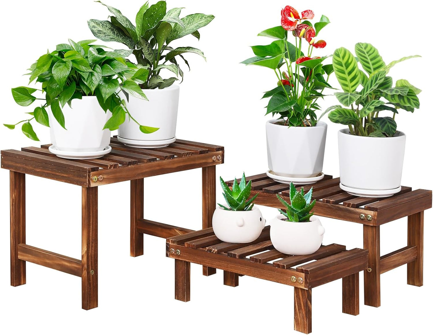 3 Tiered Small Plant Stands Shelf Indoor Outdoor,Wood Flower Pot Stand
