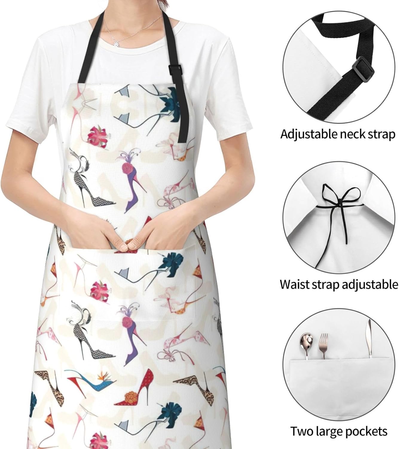 High Heel Shoes Print Laundry apron 28x33 In Waterproof Kitchen Apron with Pockets for Cooking Baking