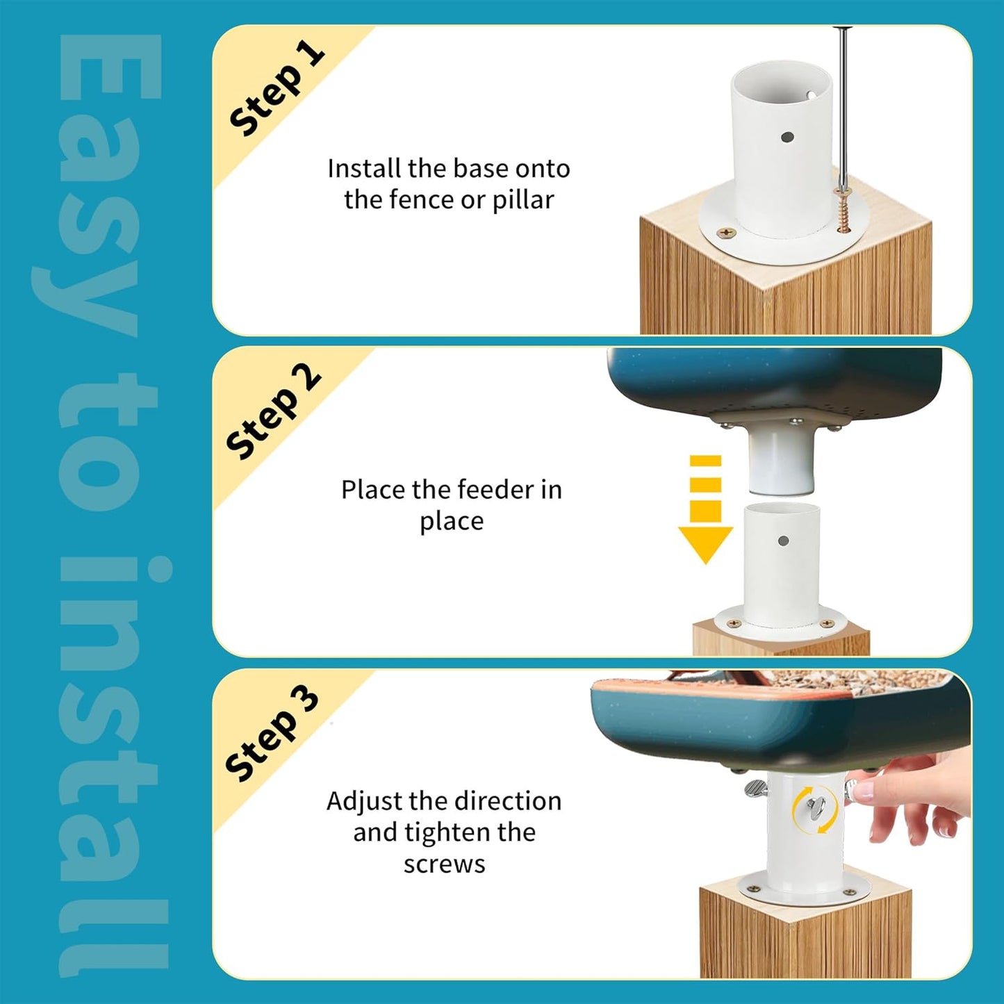 Metal Fence Mount Adapter for Smart Bird Feeder Durable, Weather-Proof Post Mount Base Bird-Feeder with 6 Screws Easy Installation