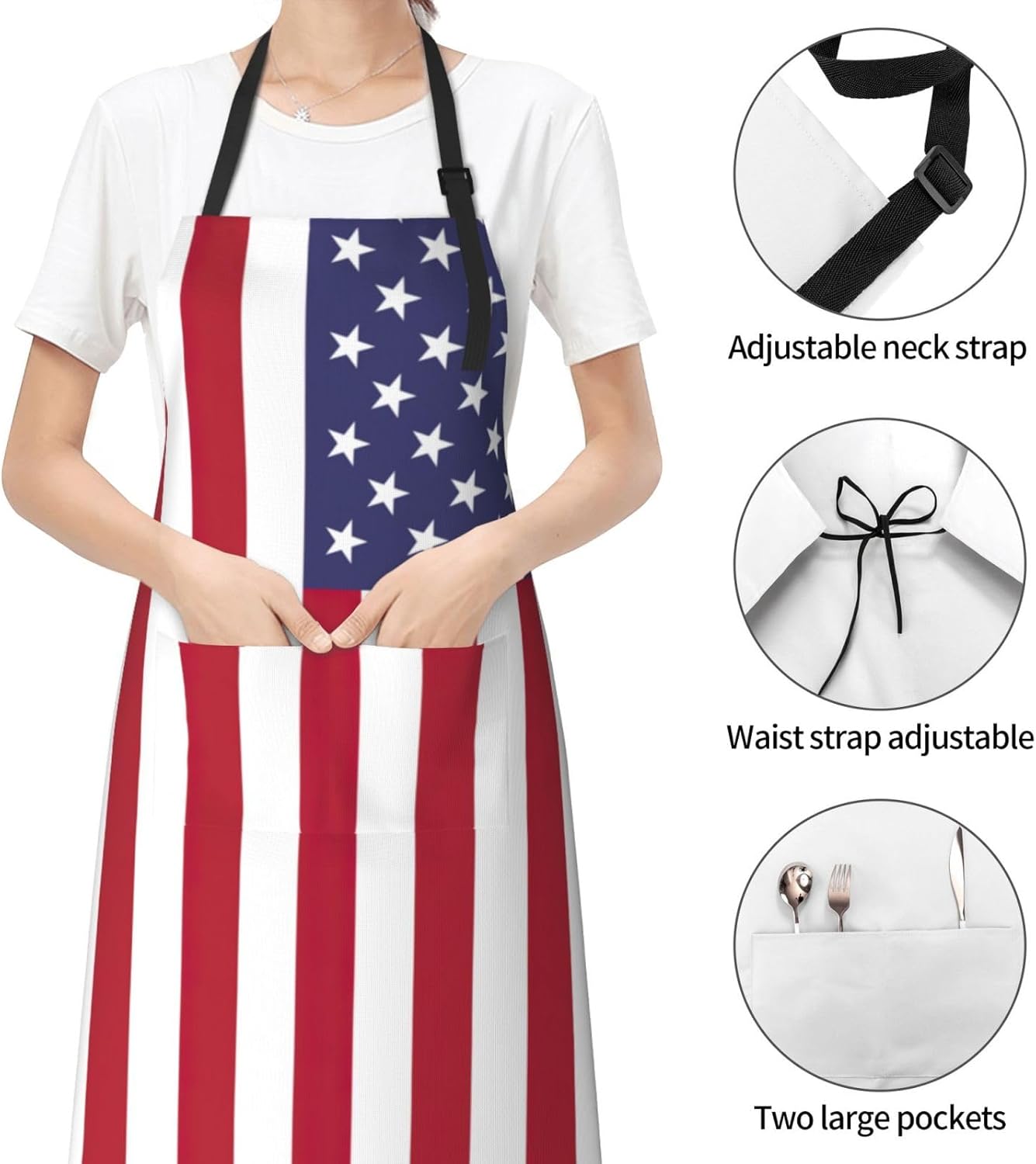 American flag print Waterproof chef's apron with pocket apron for kitchen cooking baking barbecue and gardening