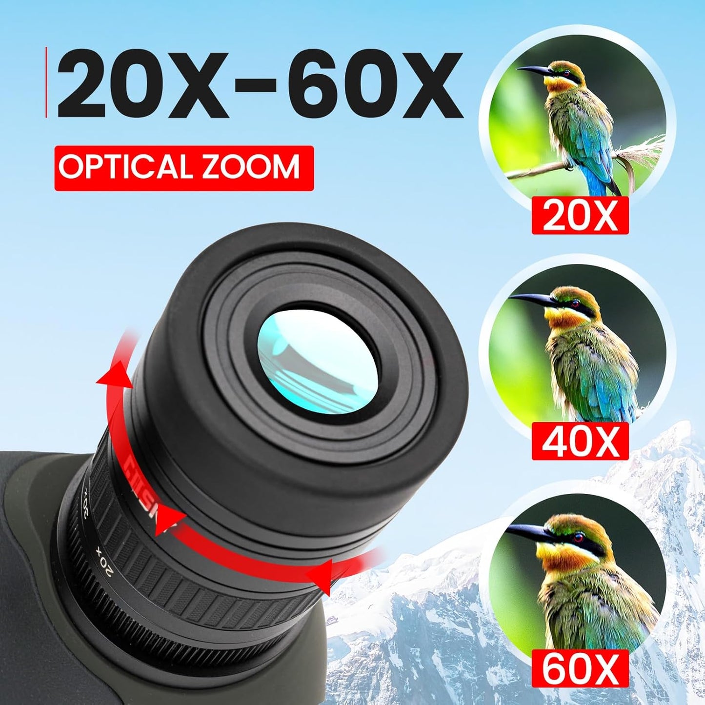 Gosky 20-60x80 Spotting Scope with Phone Adapter, Dual Focusing Waterproof Spotting Scopes for Target Shooting Bird Watching Hunting Wildlife Safari Viewing, BAK4 FMC Spotter Scope with Carrying Case