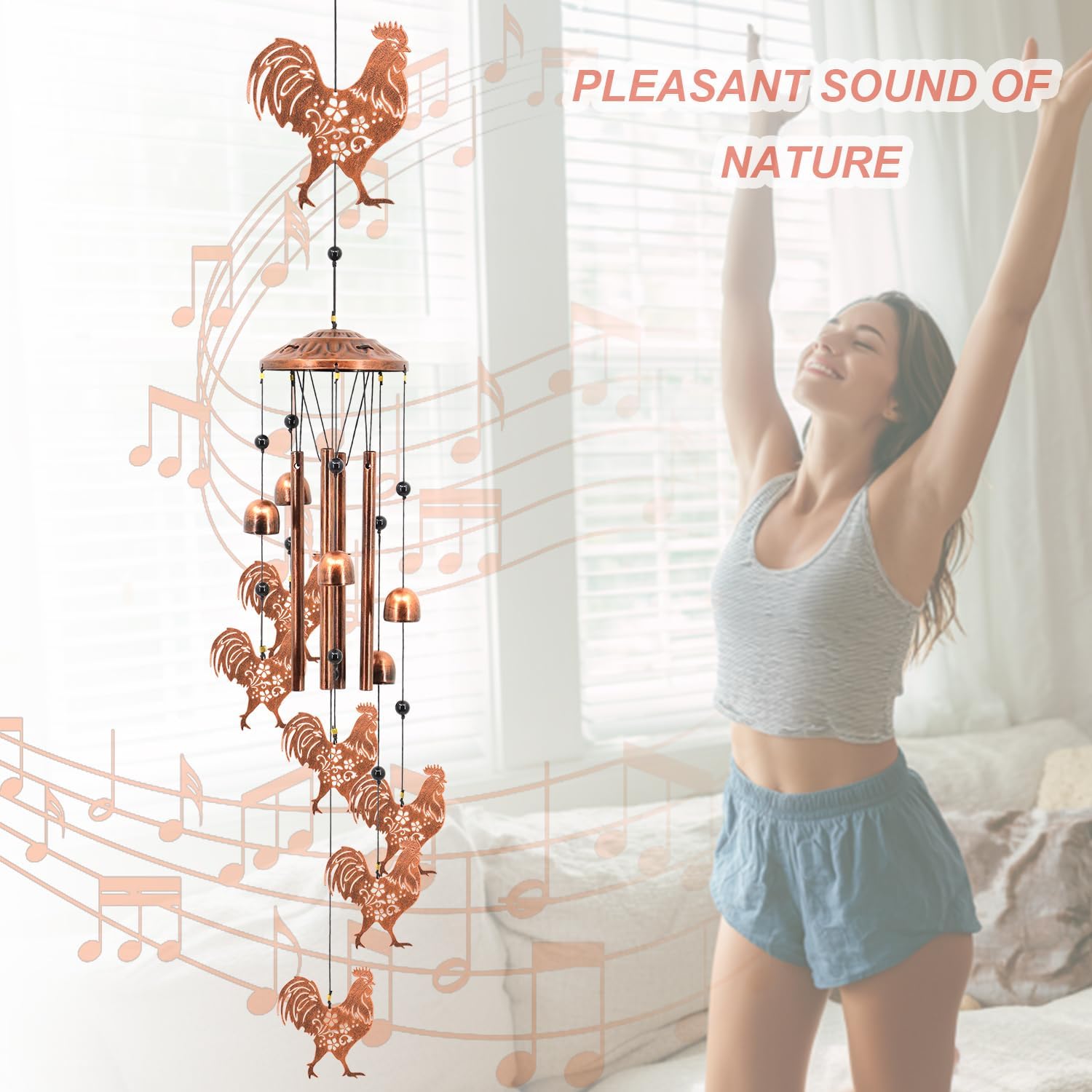 Rooster Wind Chimes for Outside, Rooster Farmhouse Memorial Gifts for 