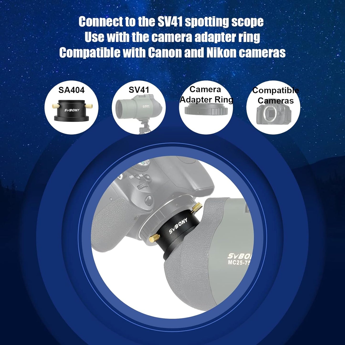 SVBONY SA404 M48 to M42 Adapter, 1.25 Inches Telescope Adapter for SV41 Spotting Scope, Eyepiece Adapter for Eyepiece Photography