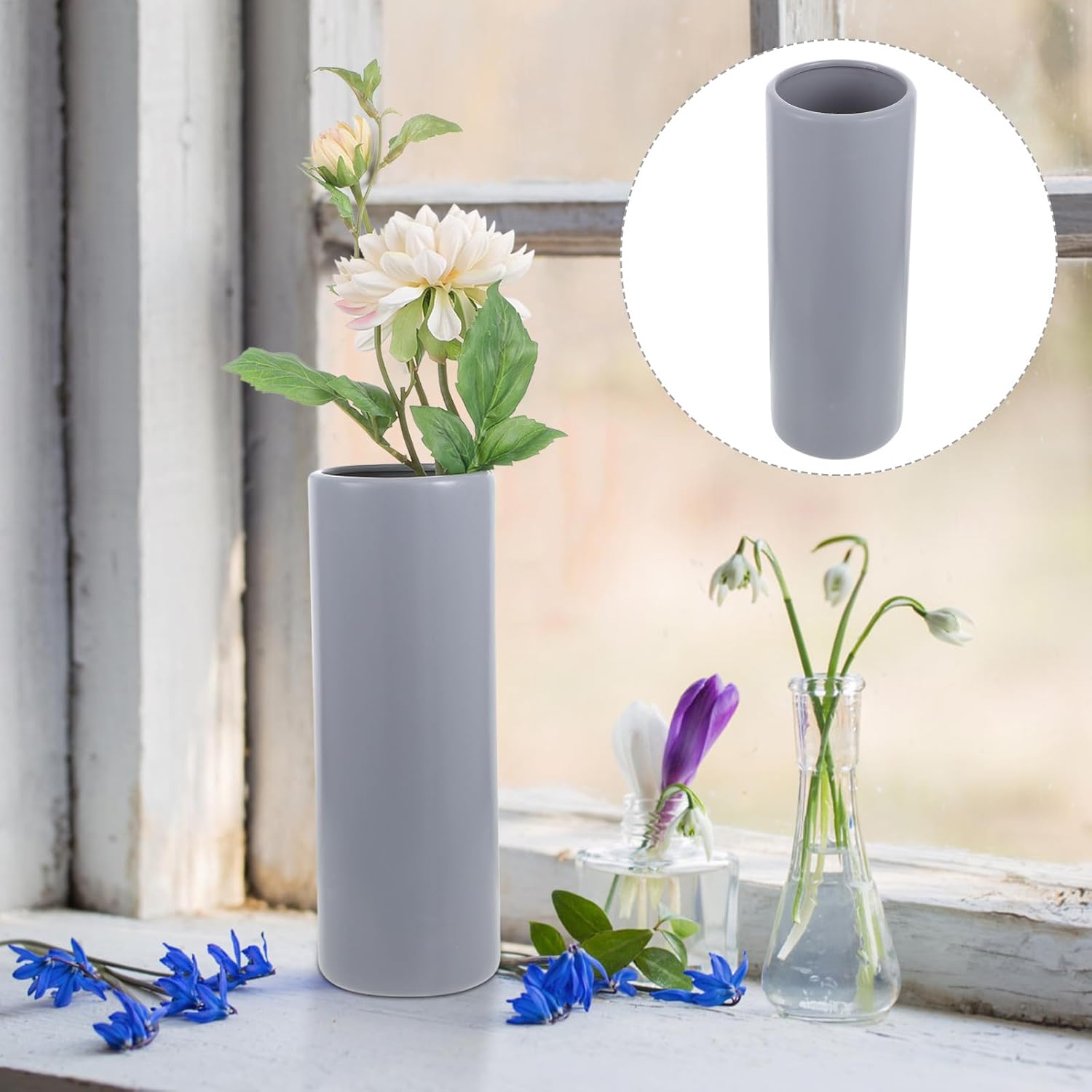 Matte Black Ceramic Flower Vase Large Square Water Plant Container Hyd