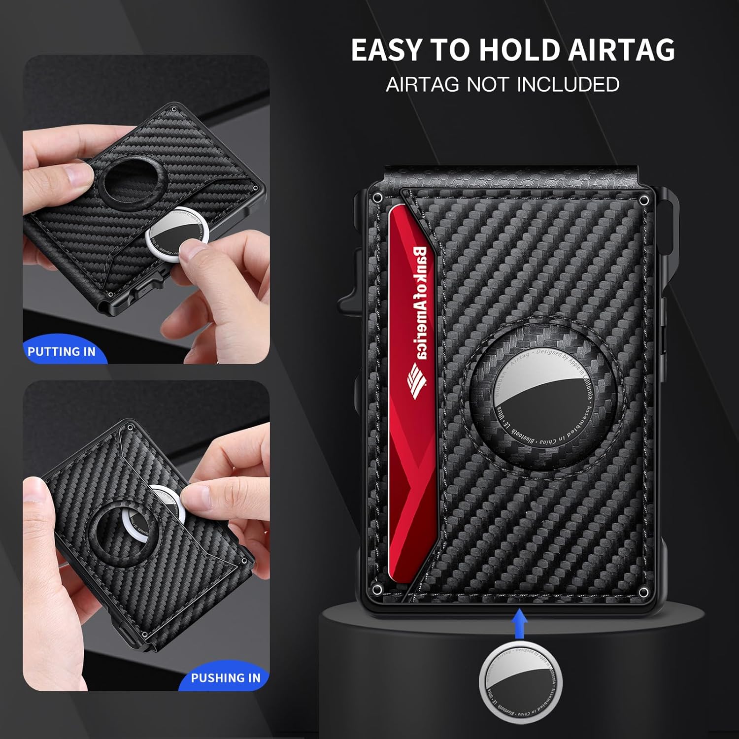 Airtag Wallet for Men, Mens Smart Wallet for Air Tag RFID Blocking, Mi