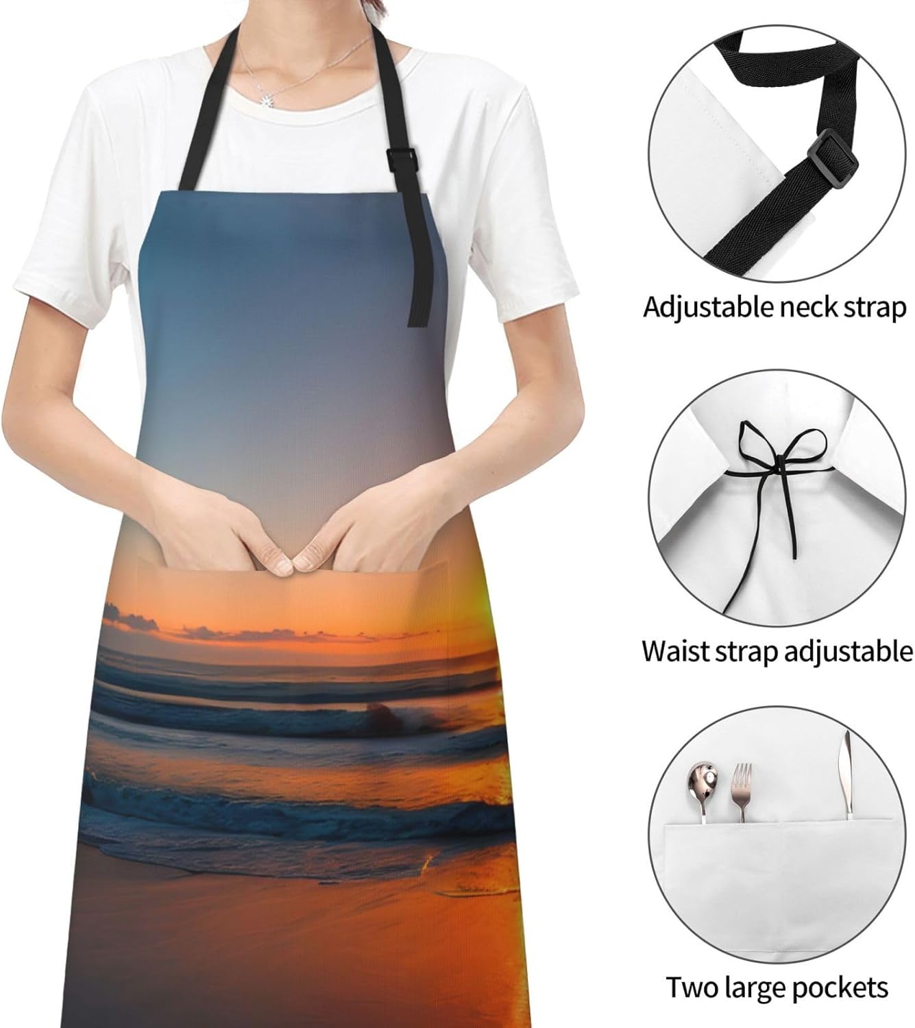 Beautiful Sunrise Ocean print Waterproof chef's apron with pocket apro