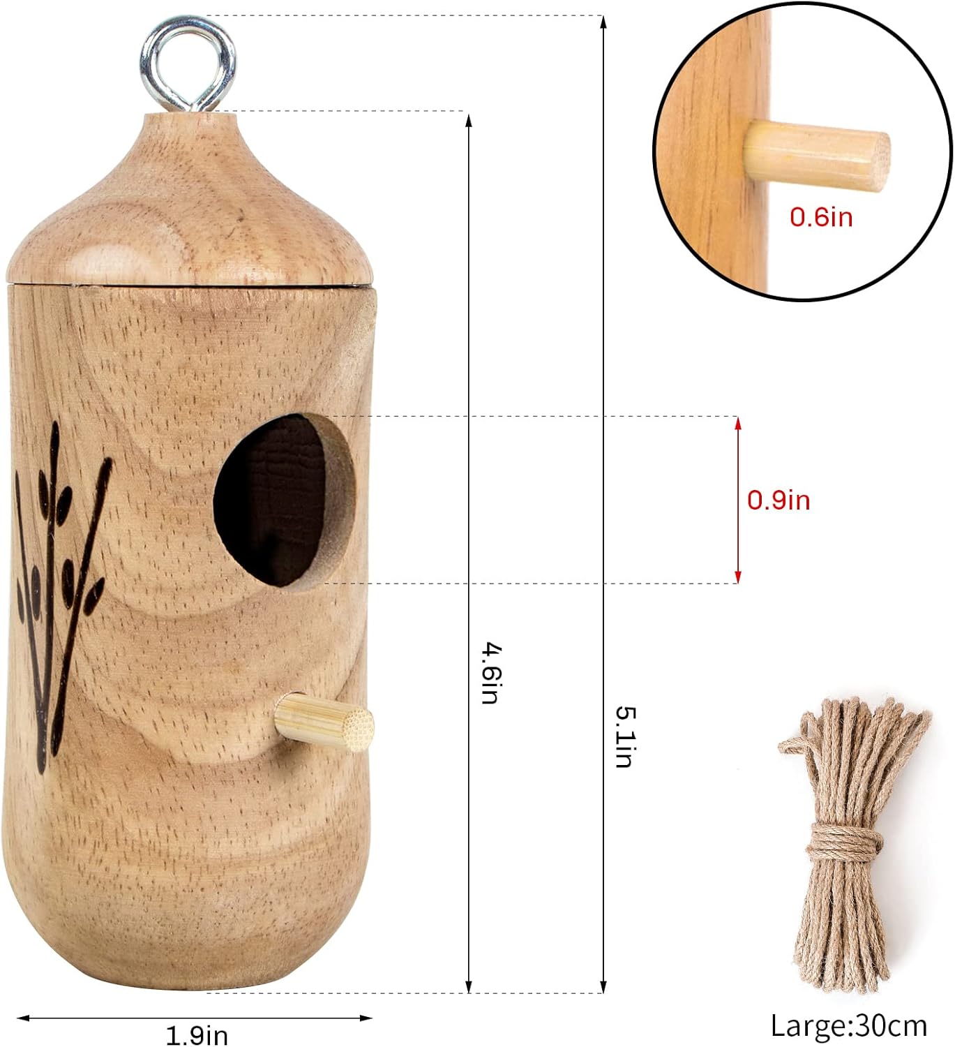 Hummingbird House for Outside Hanging,Wooden Humming Bird Nest 3 Pcs with Hemp Ropes (MI3723)