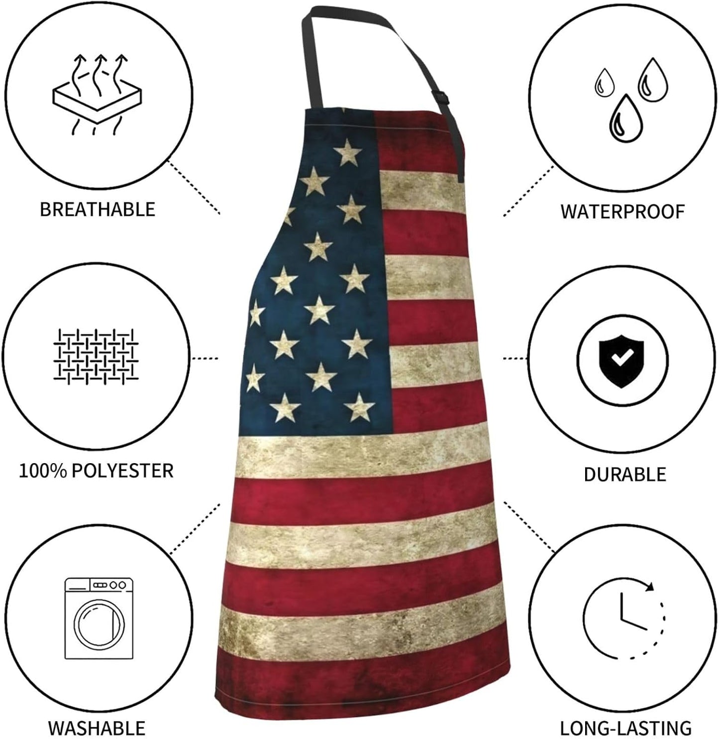 American flag print Waterproof apron with pocket adjustable cooking apron for adult kitchen bibs to bake