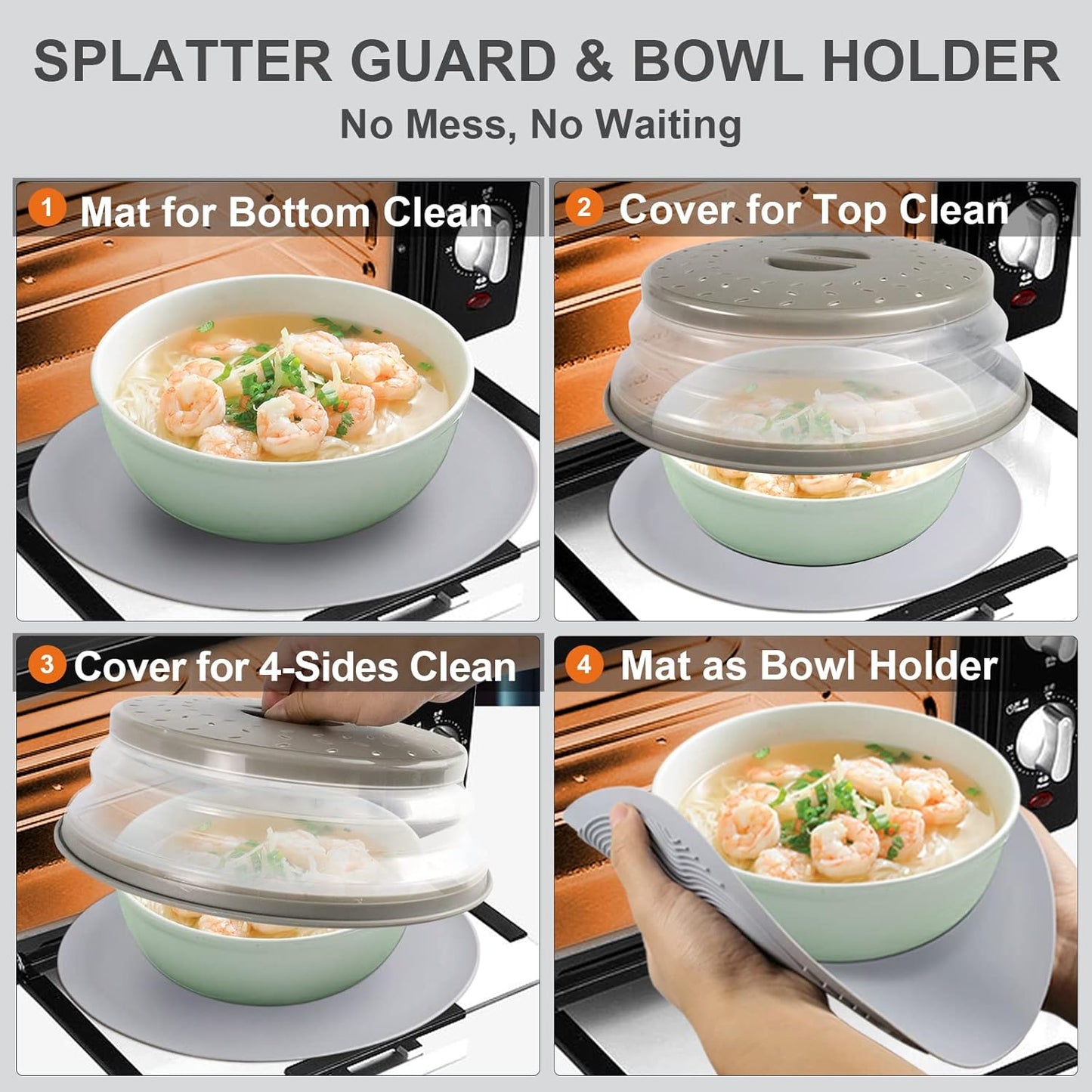 2 in 1, Aidacom Microwave Place Mat & Food Cover- Mat as Bowl Holder, 