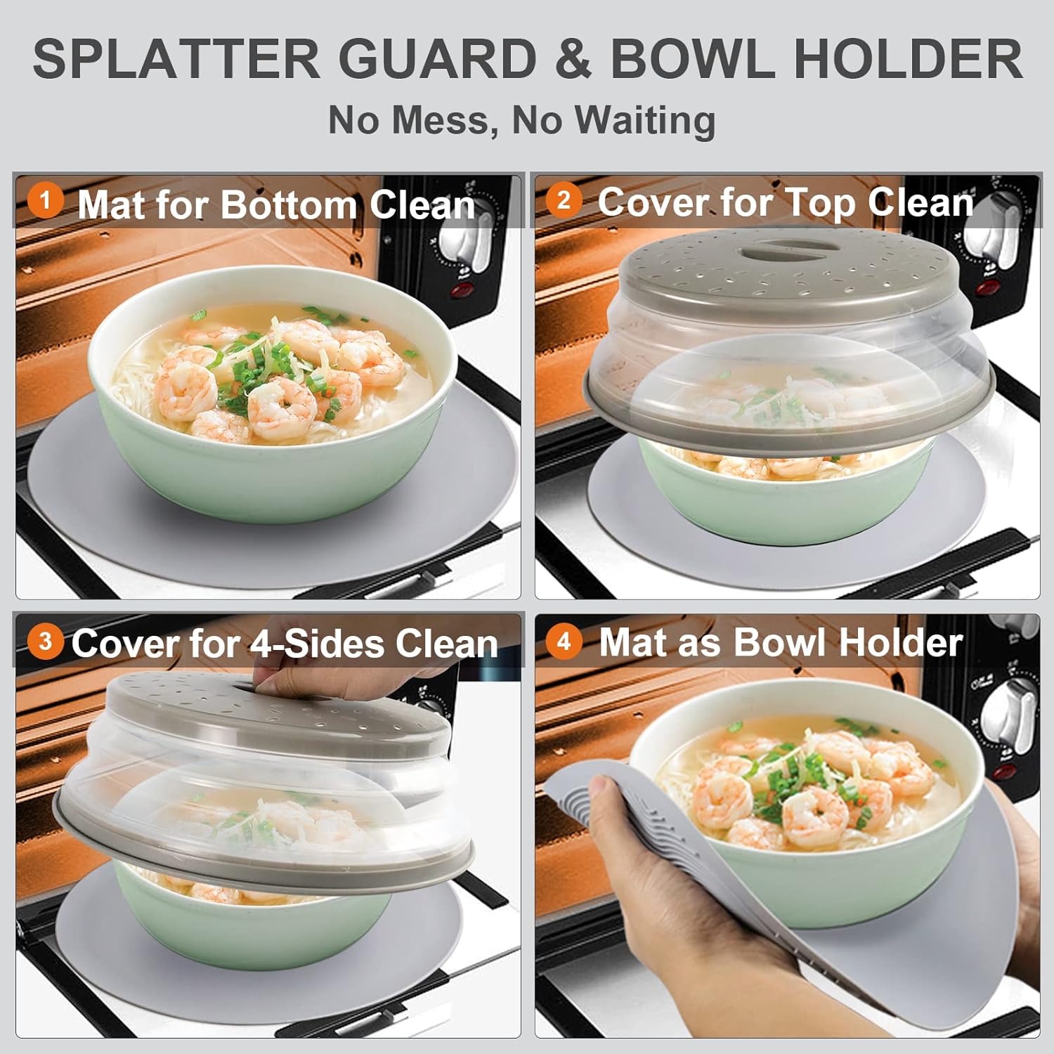 2 in 1, Aidacom Microwave Place Mat & Food Cover- Mat as Bowl Holder, 