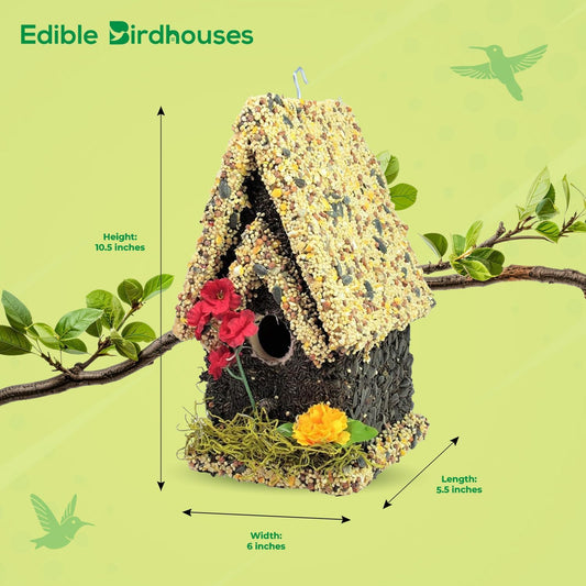 Edible Birdhouse - Birdseed Bird Feeder, Wooden Birds House Covered in Wild Bird Food, Squirrel Resistant Birds Feeders for Outside Hanging, Watching Gift for Garden Lovers, (TL)