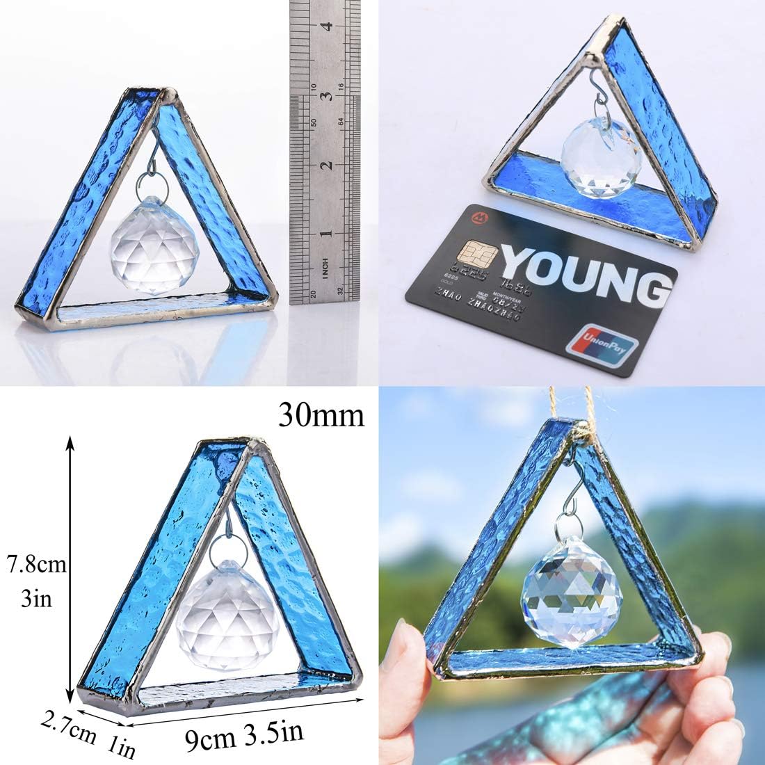 H&D HYALINE & DORA Stained Glass Window Sun Catcher Hangings Pyramid C
