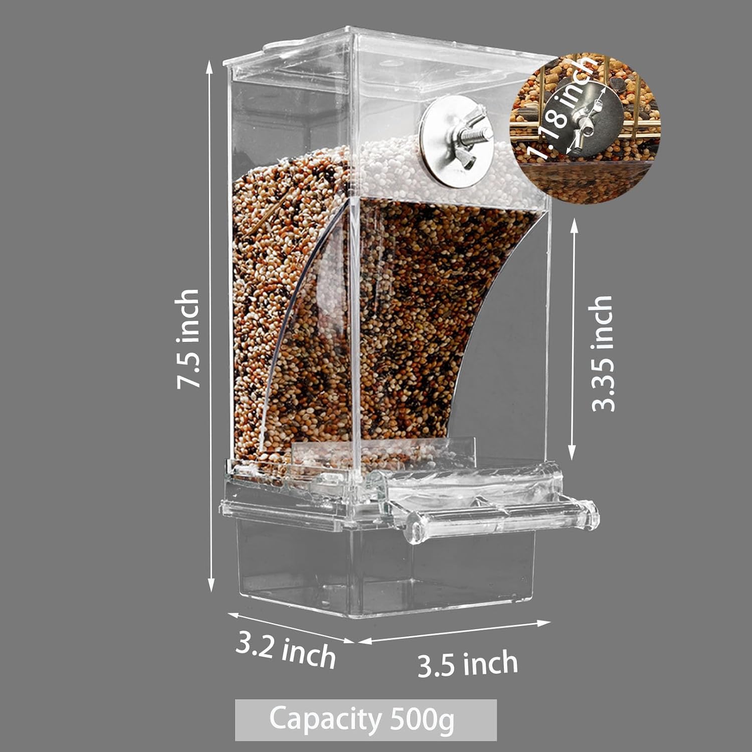 No Mess Bird Feeder for Cage, Automatic No-Spill Transparent Parrot Fe