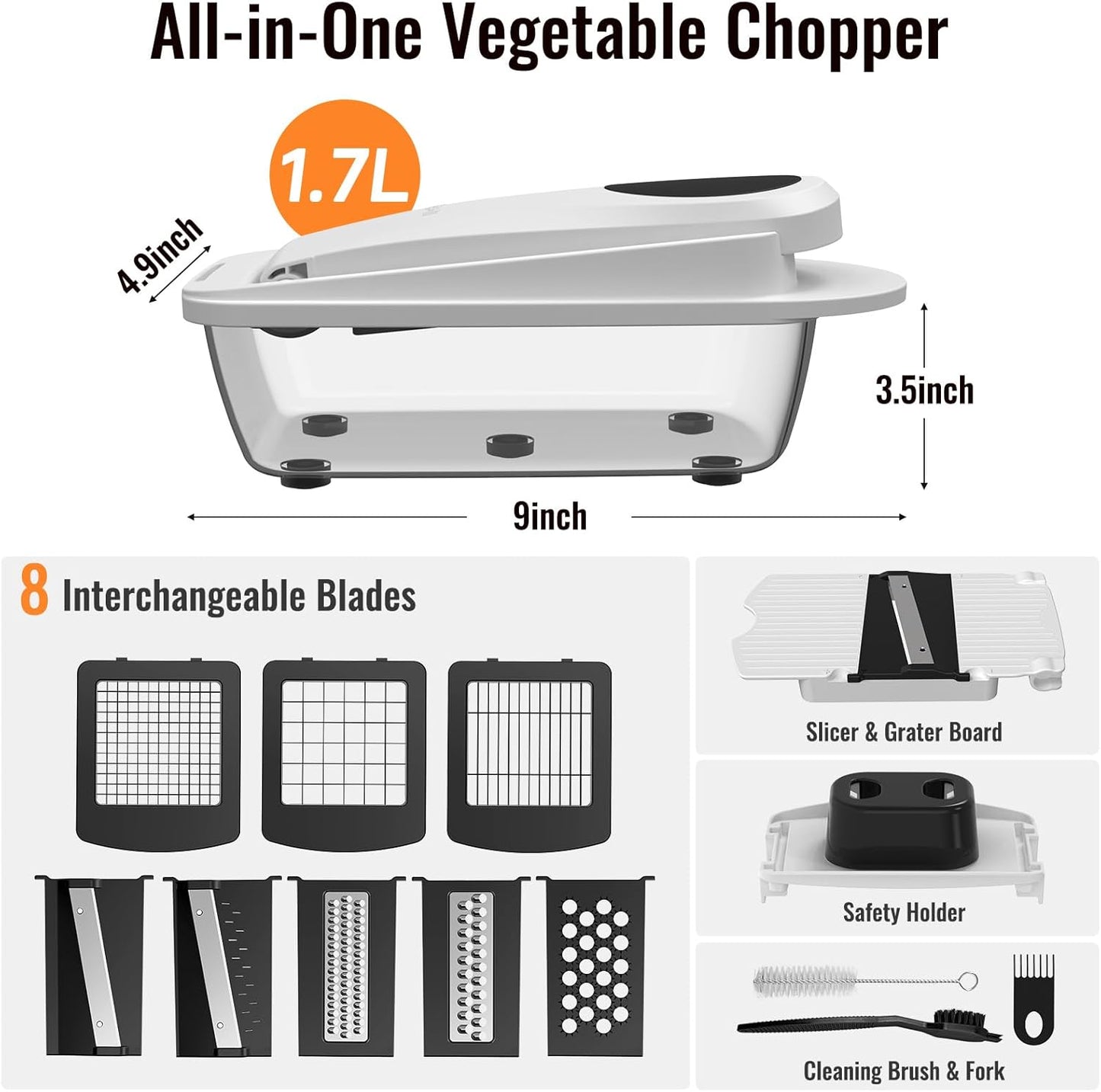 8 Blade All-in-1 Vegetable Chopper Mandoline Slicer with Container, Fo