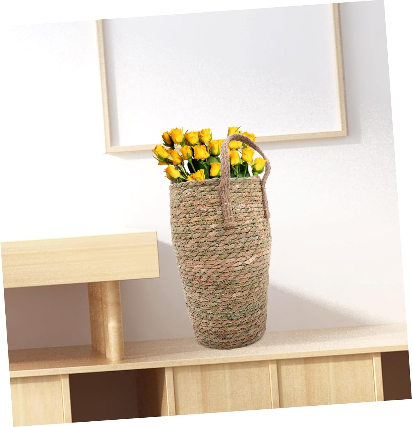 PRETYZOOM Handmade Flower Storage Basket Straw Weaving Plant Pots Indoor Decorative Woven Basket