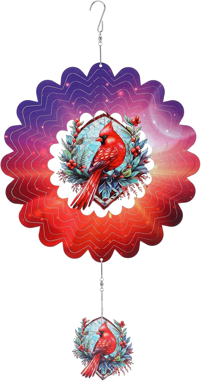 Cardinal Hanging Wind Spinners Outdoor - Stainless Steel Wind Sculpture 12 Inches Wind Chime Patio Lawn Yard Balcony Art Outside Decorations Religious Bereavement Gift for Remembrance Funeral Grieving