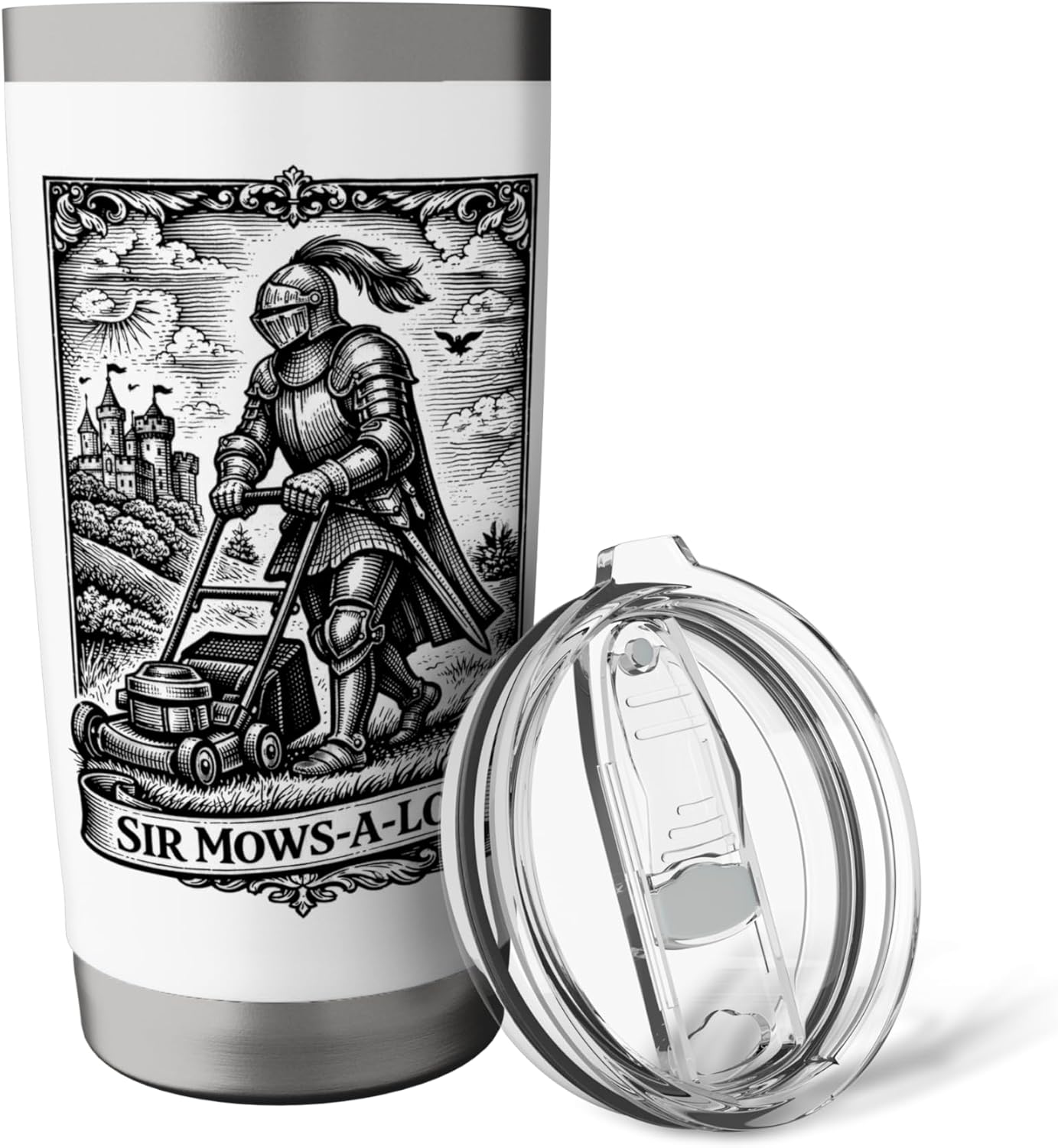 Funny Lawn Care Nut Medieval Knight Mowing Father's Day Stainless Steel Insulated Tumbler