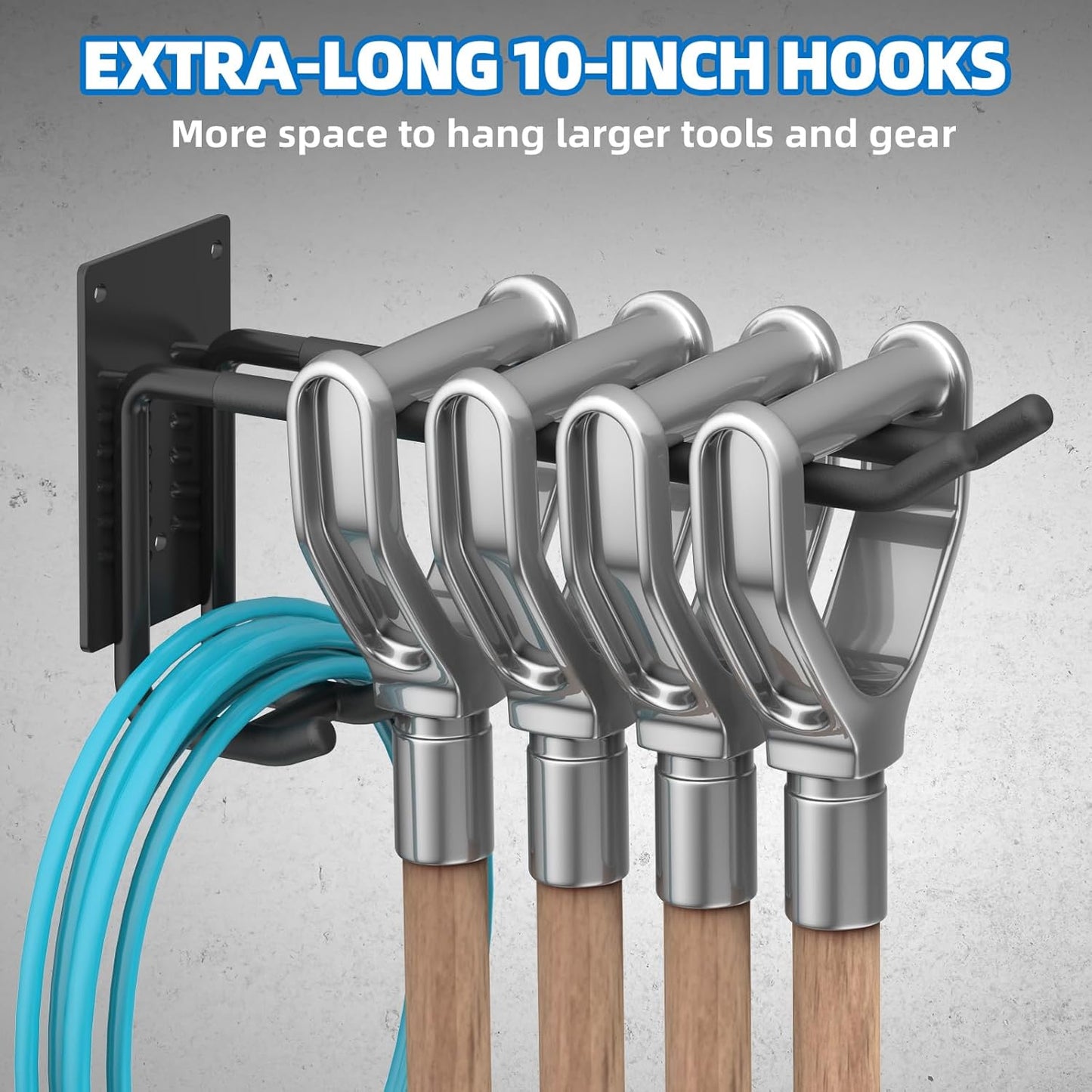 6 Pack Garage Hooks 10 INCH Heavy Duty Two-Tier Steel Shed Wall Mount Workshop Garage Storage Tool Organizer Hooks for Hanging Garden Tool, Hose, Ladder, Chairs, Bikes with Anti-Slip Coating